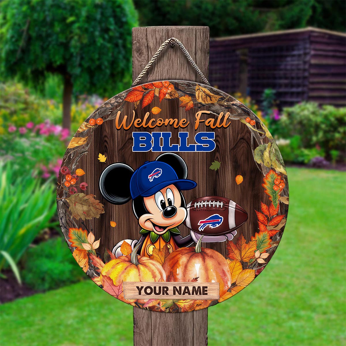 Sportswearmerch Buffalo Bills NFL x Mickey Round Wooden Sign For Fan