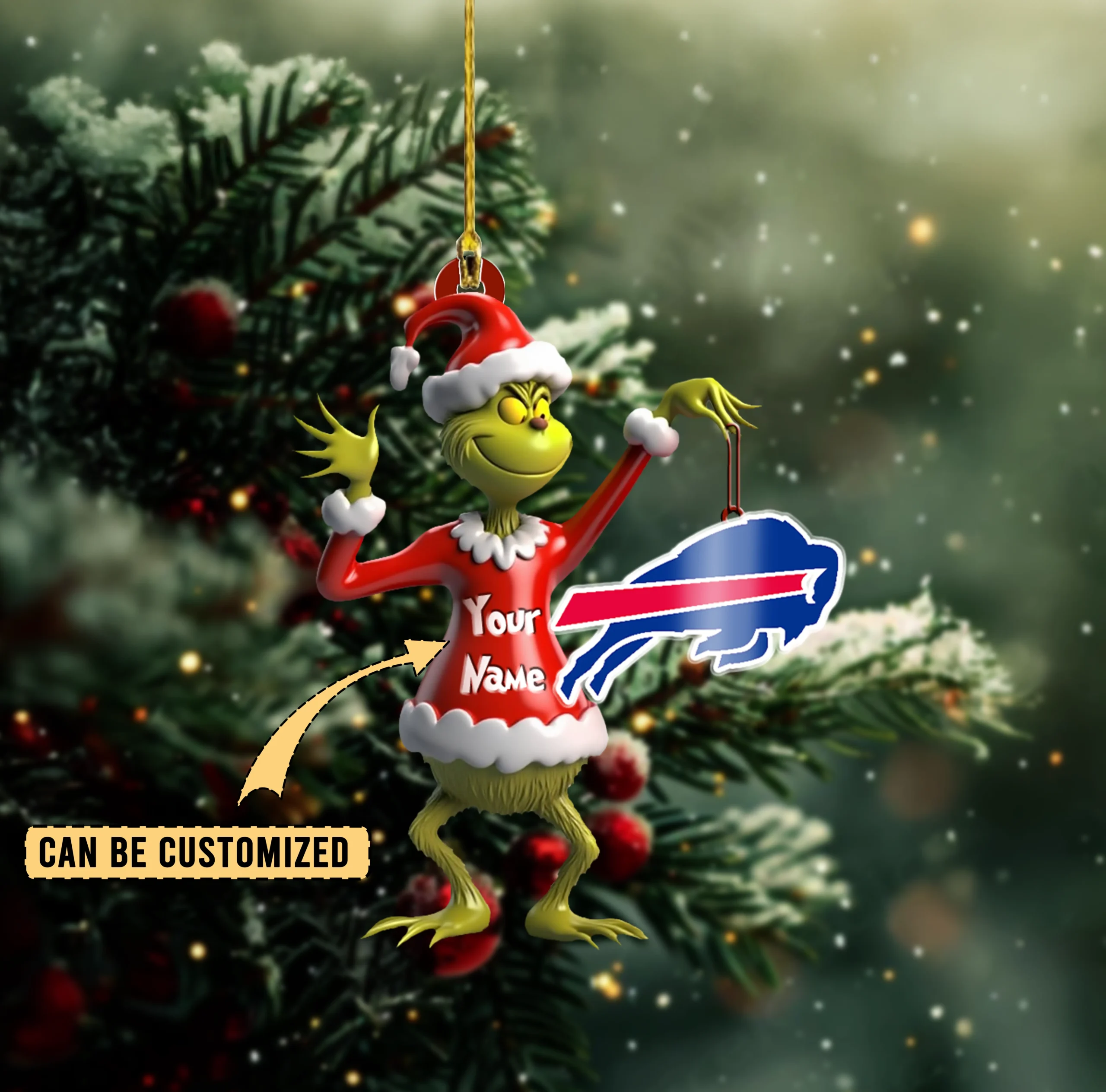 Sportswearmerch Buffalo Bills NFL x The Grinch Acrylic Ornament Gift For Fans