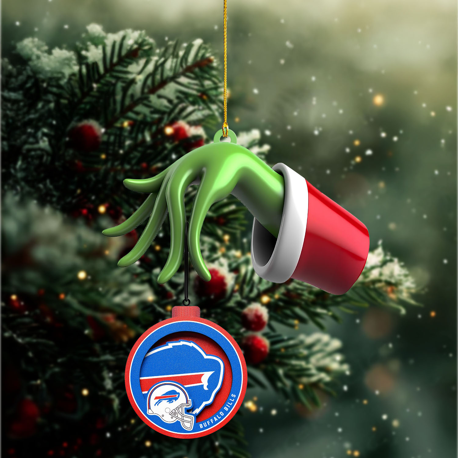 Sportswearmerch Buffalo Bills NFL x The Grinch Christmas Acrylic Mix Wooden Ornament Gift For Fans
