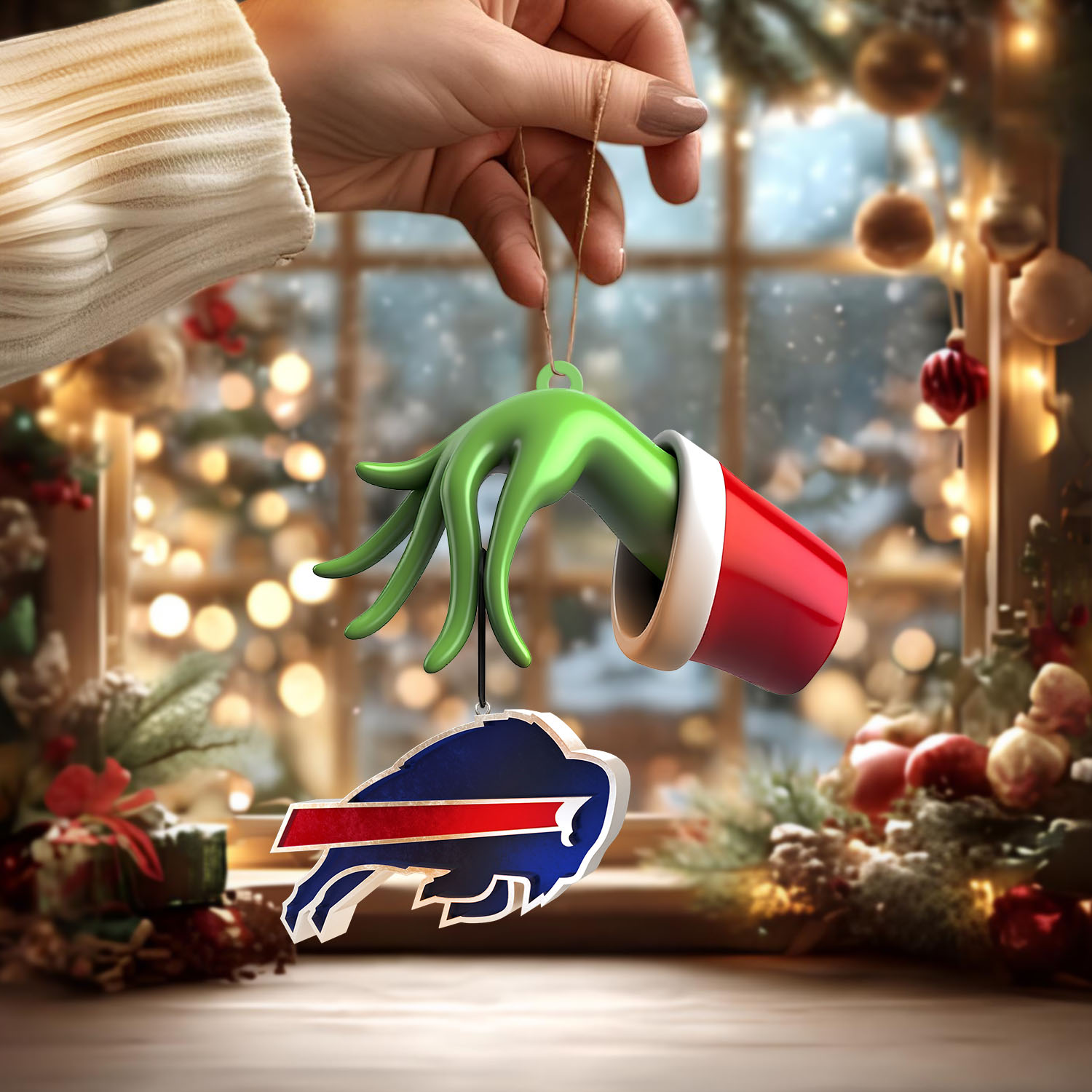 Sportswearmerch Buffalo Bills NFL x The Grinch Christmas Acrylic Mix Wooden Ornament Gift For Fans