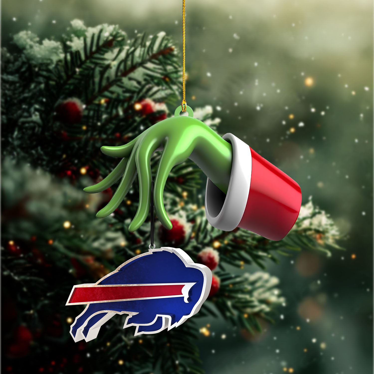 Sportswearmerch Buffalo Bills NFL x The Grinch Christmas Acrylic Mix Wooden Ornament Gift For Fans