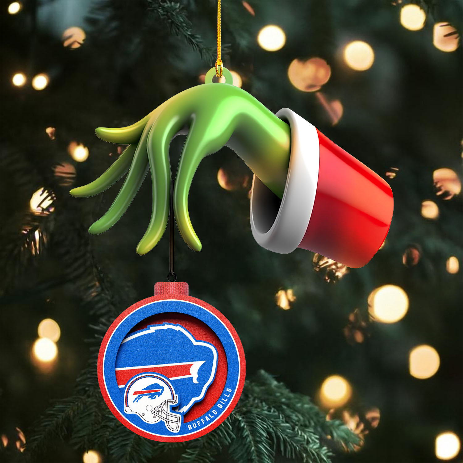 Sportswearmerch Buffalo Bills NFL x The Grinch Christmas Acrylic Mix Wooden Ornament Gift For Fans