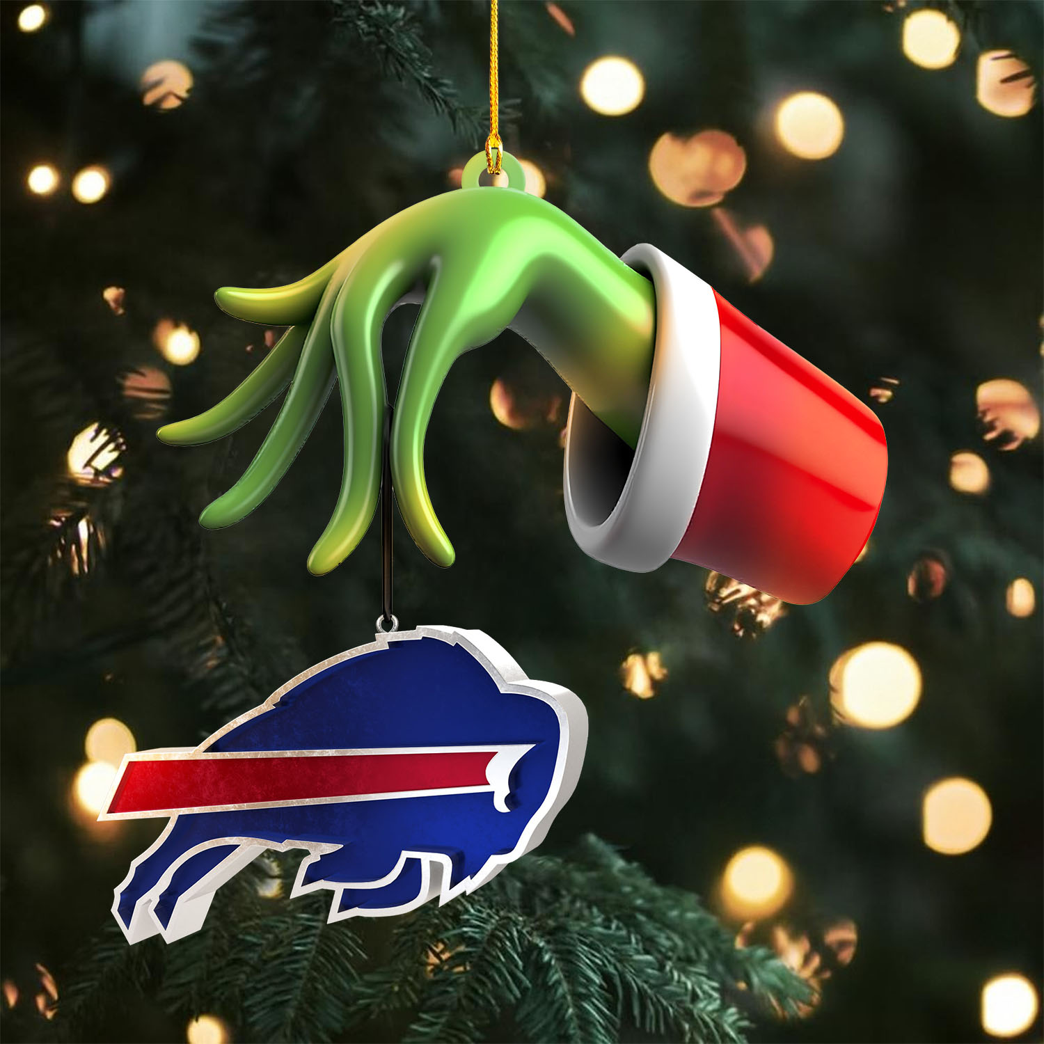 Sportswearmerch Buffalo Bills NFL x The Grinch Christmas Acrylic Mix Wooden Ornament Gift For Fans