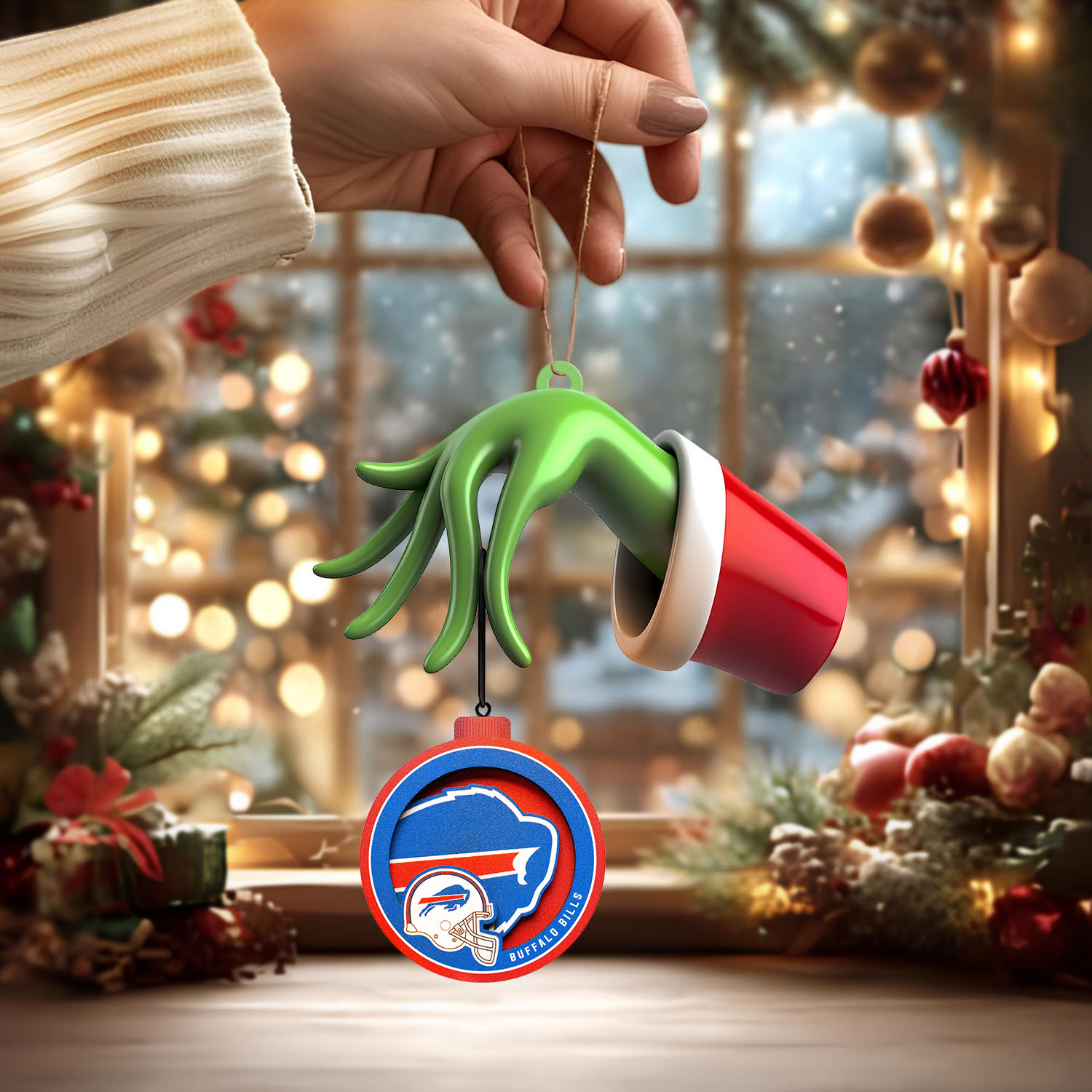 Sportswearmerch Buffalo Bills NFL x The Grinch Christmas Acrylic Mix Wooden Ornament Gift For Fans