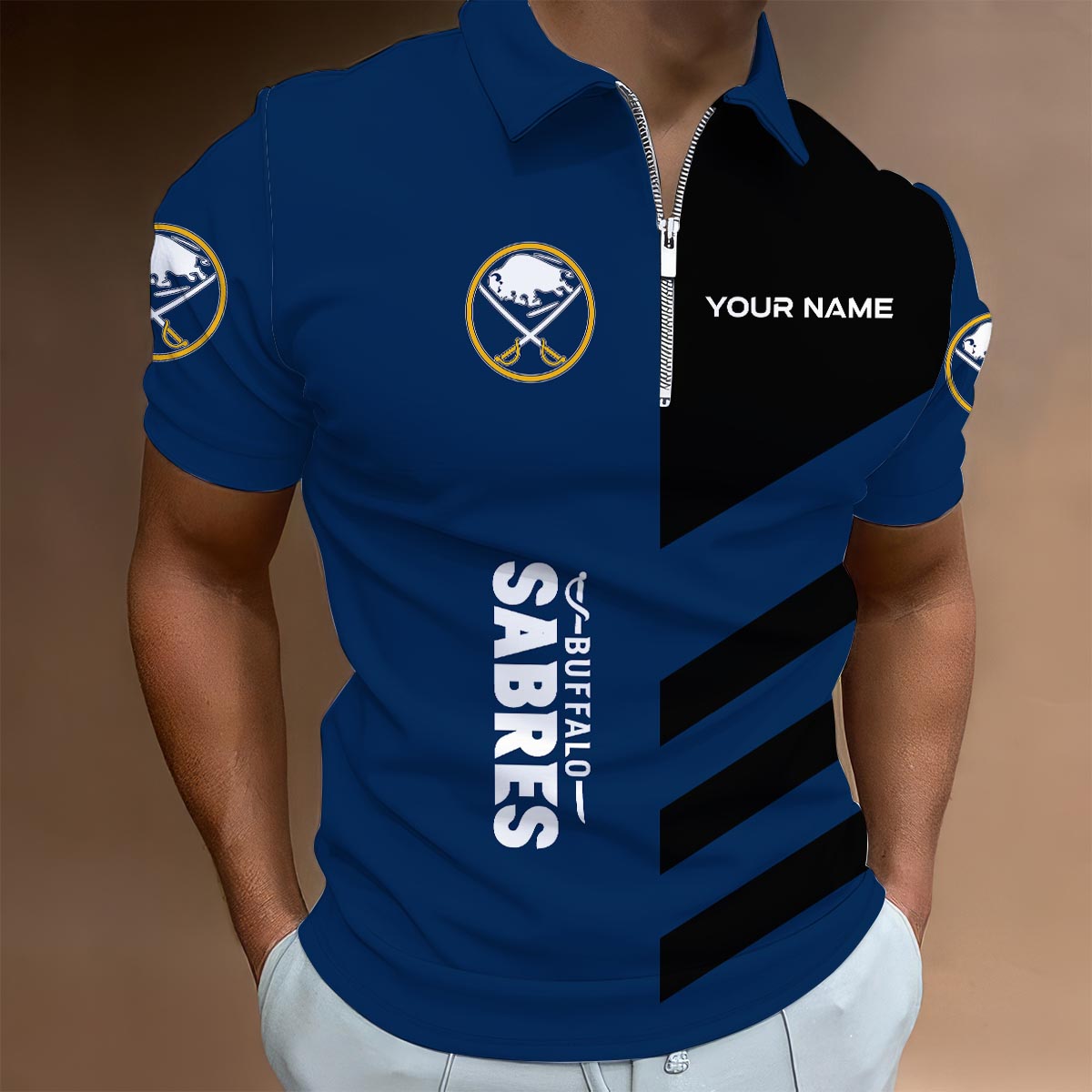 Sportswearmerch Buffalo Sabres NHL Lapel Zip Polo Shirt For Fan