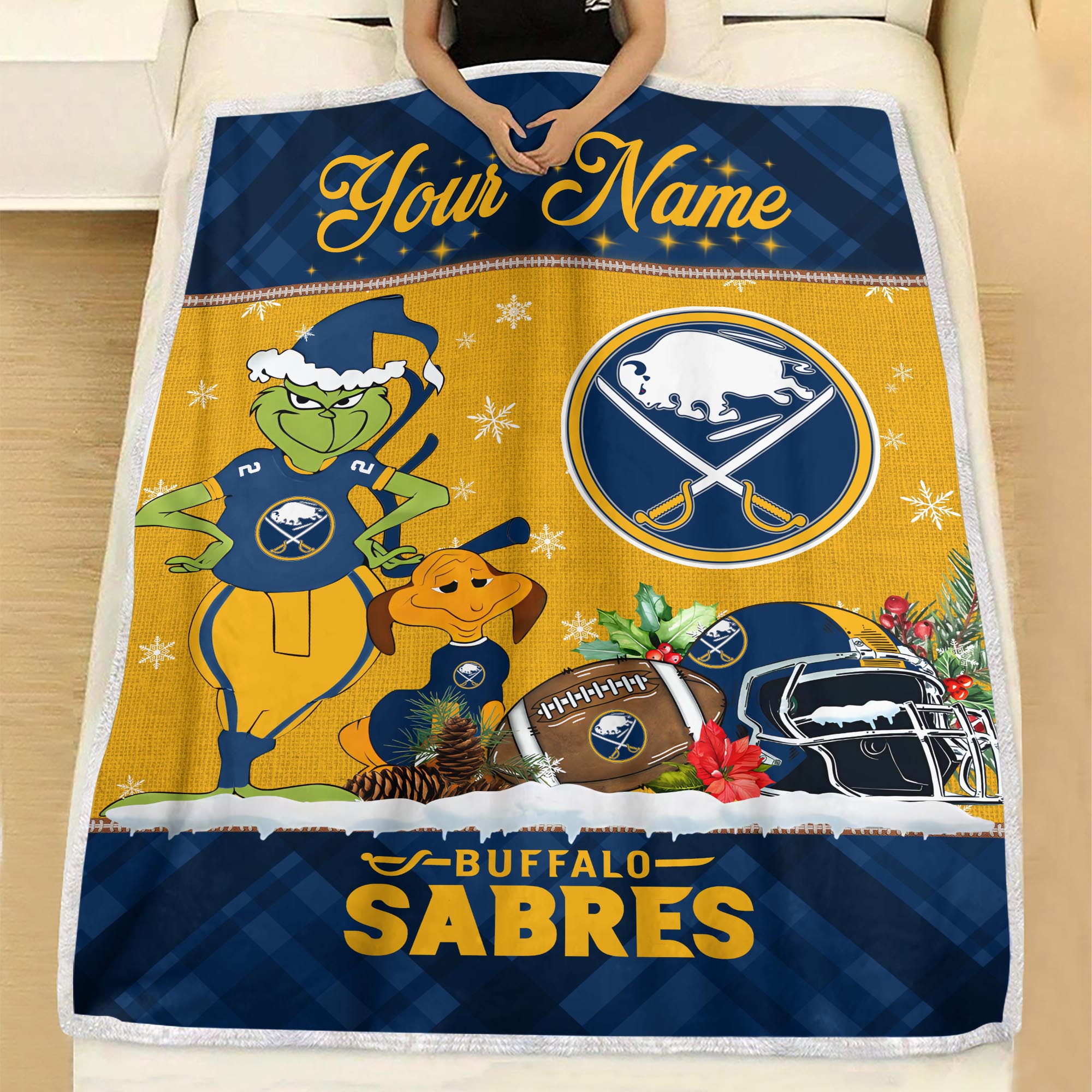 Sportswearmerch Buffalo Sabres NHL x Grinch Christmas Fleece Blanket For Fan