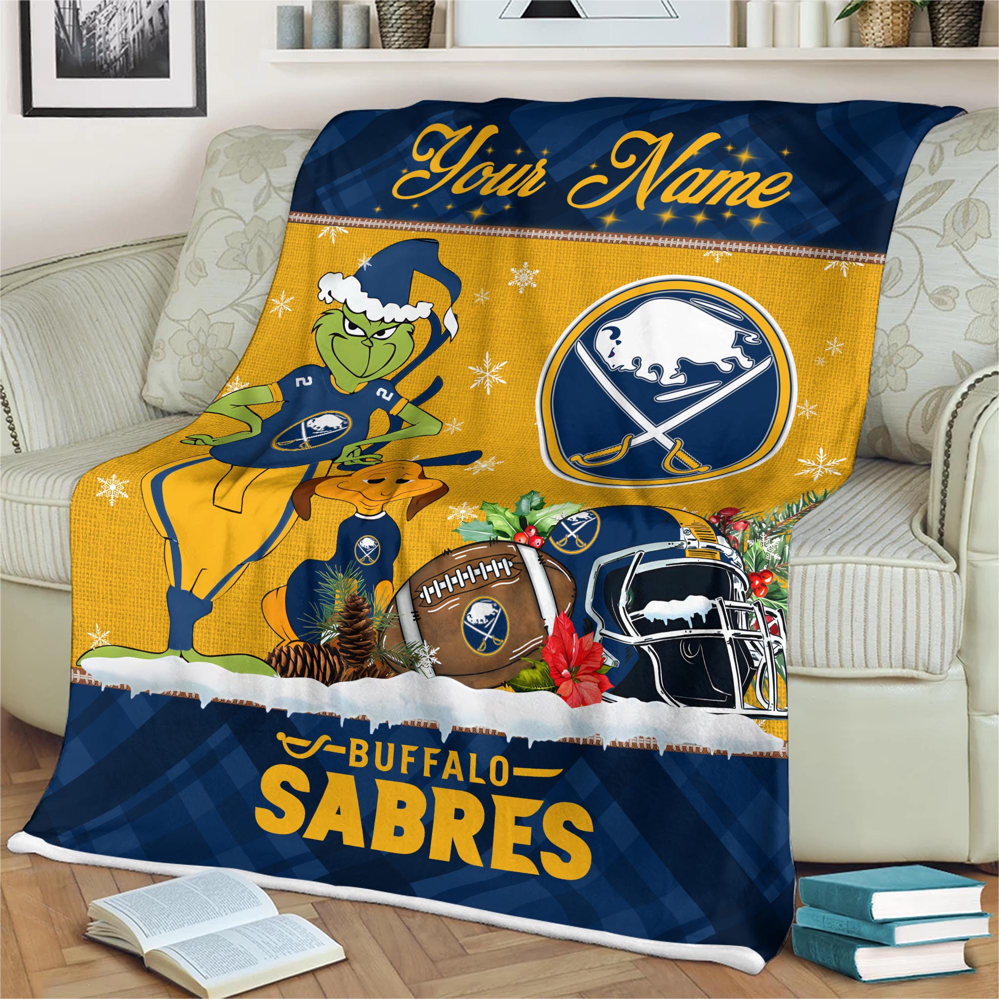 Sportswearmerch Buffalo Sabres NHL x Grinch Christmas Fleece Blanket For Fan