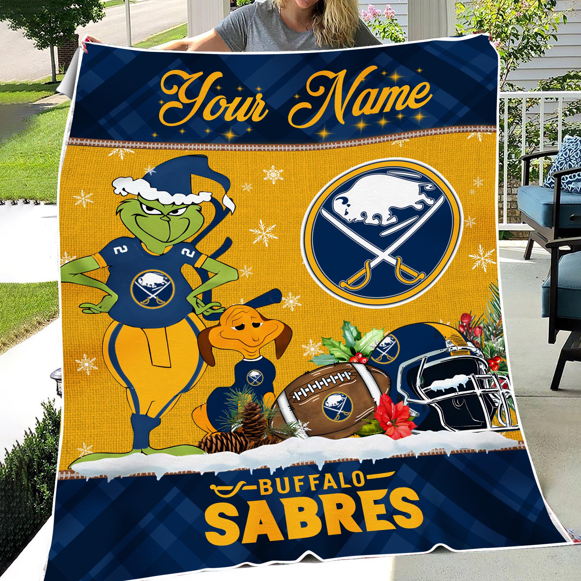 Sportswearmerch Buffalo Sabres NHL x Grinch Christmas Fleece Blanket For Fan