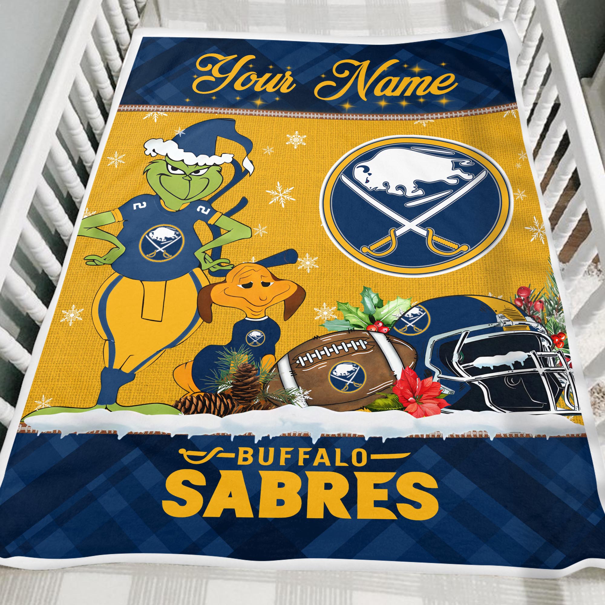 Sportswearmerch Buffalo Sabres NHL x Grinch Christmas Fleece Blanket For Fan