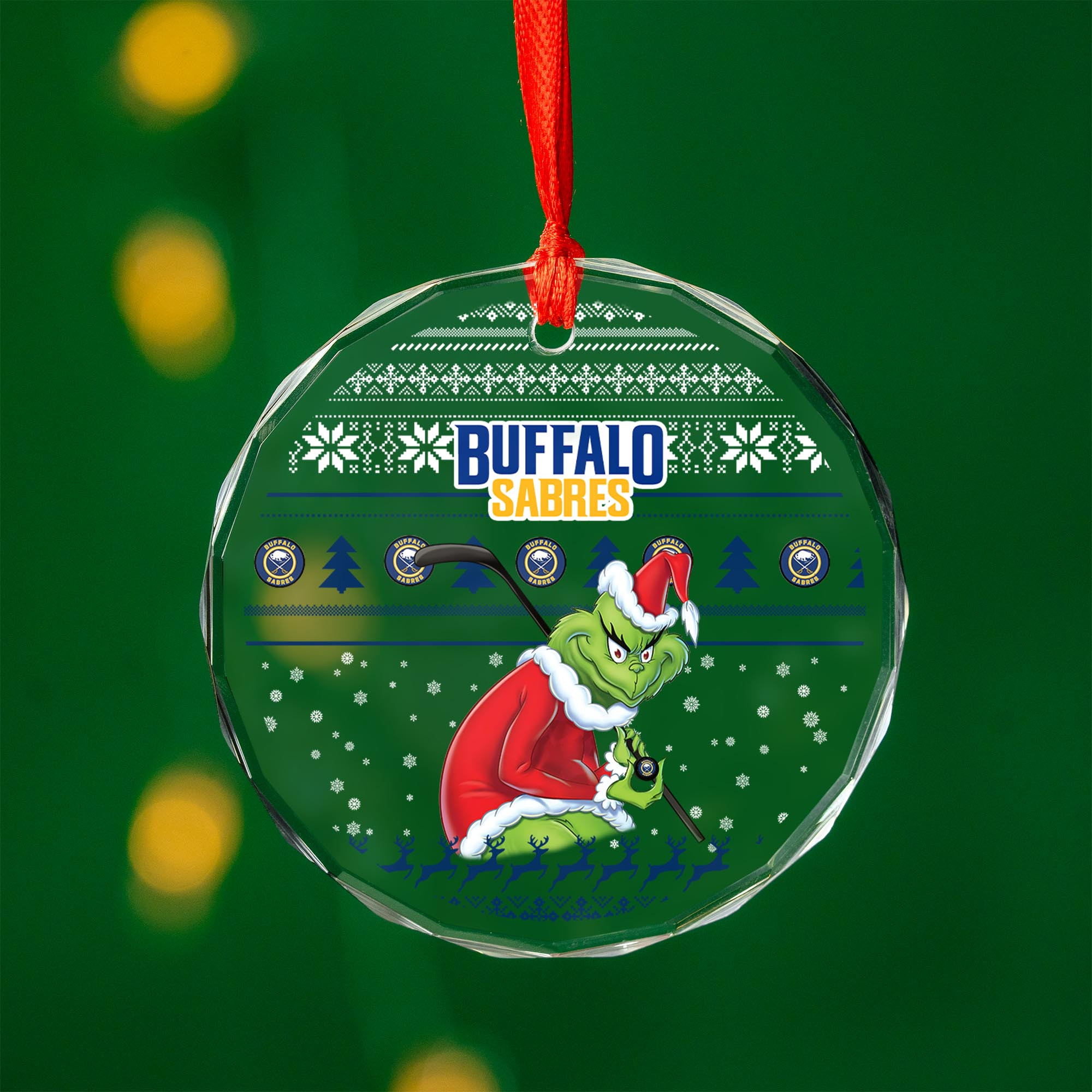 Sportswearmerch Buffalo Sabres NHL x Grinch Christmas Glass Ornament For Fans