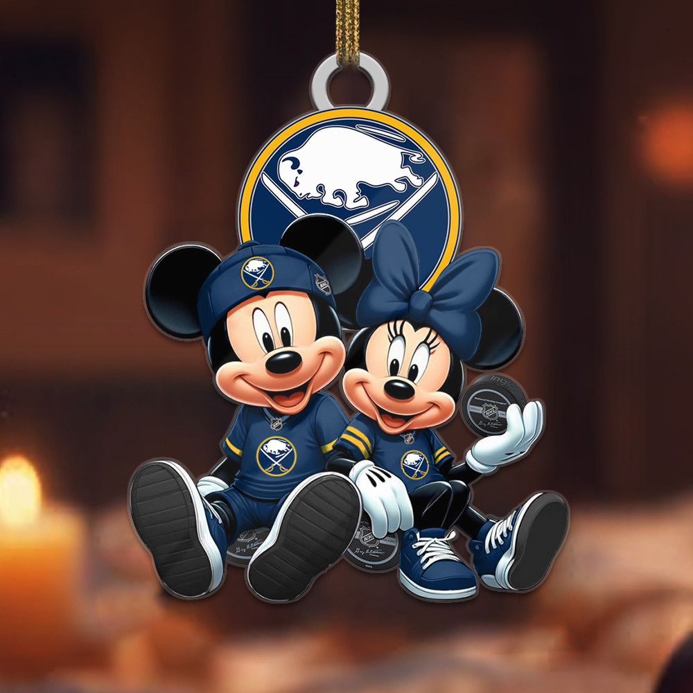 Sportswearmerch Buffalo Sabres NHL x Mickey and Minnie Mouse Personalized Acrylic Ornament For Fans