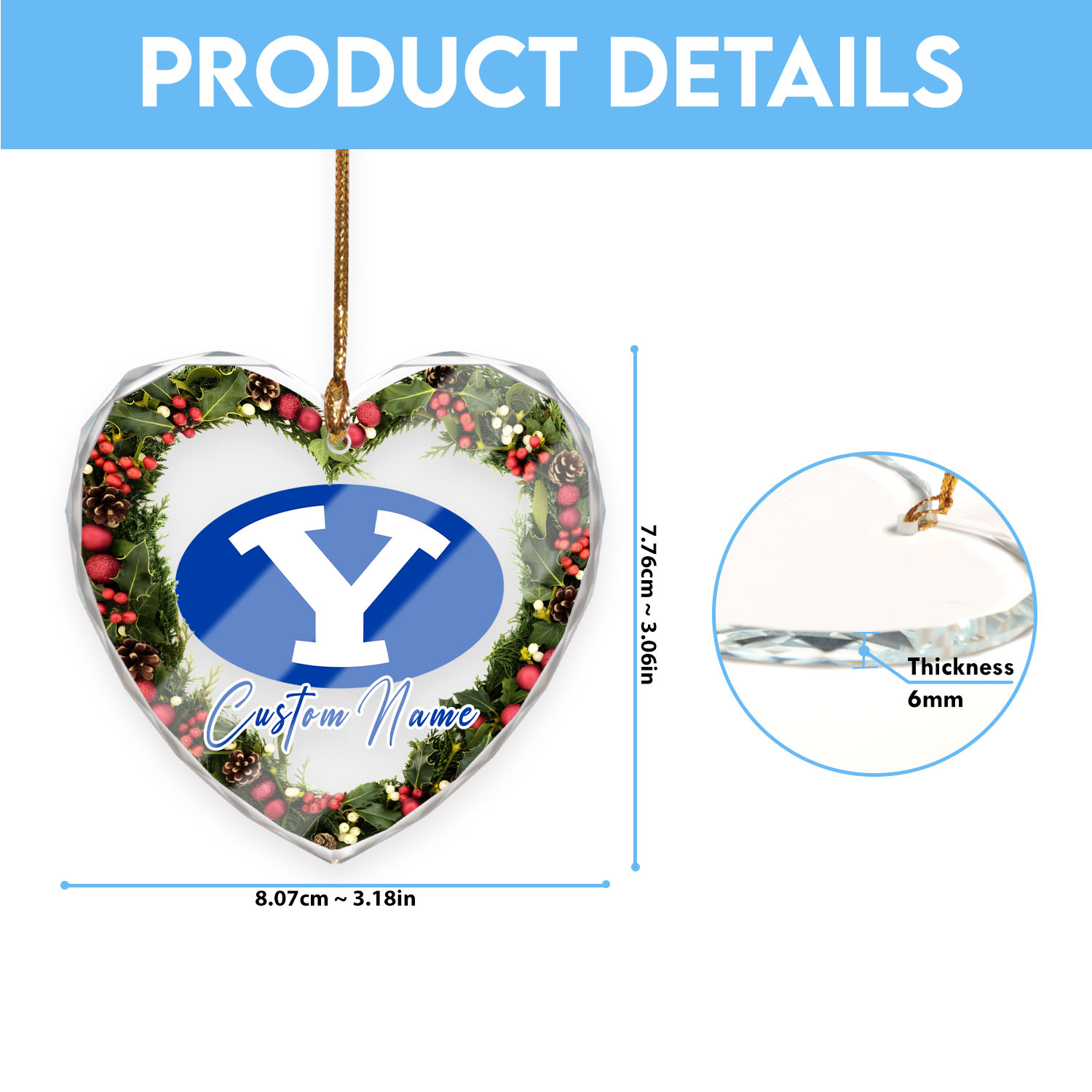Sportswearmerch BYU Cougars NCAA x Christmas Glass Ornament Gift For Fans