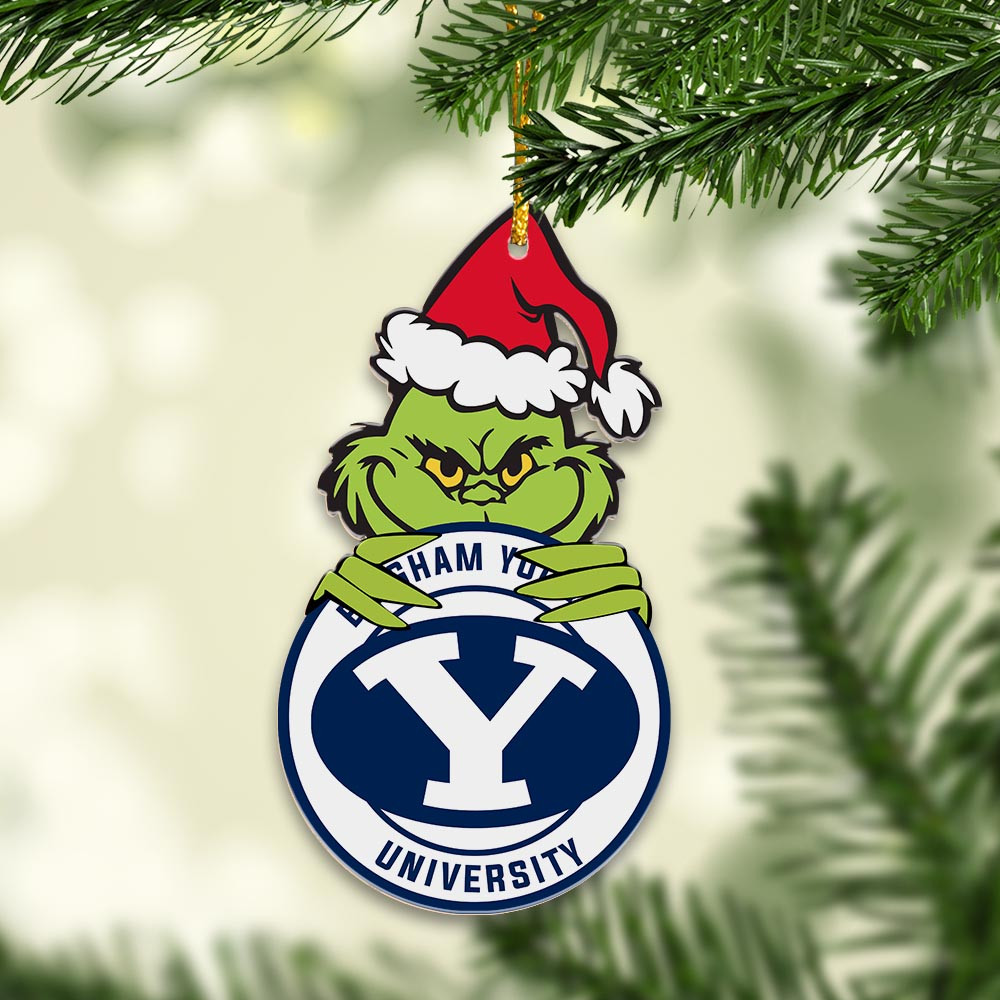 Sportswearmerch BYU Cougars NCAA x Grinch Christmas Acrylic Ornament For Fans