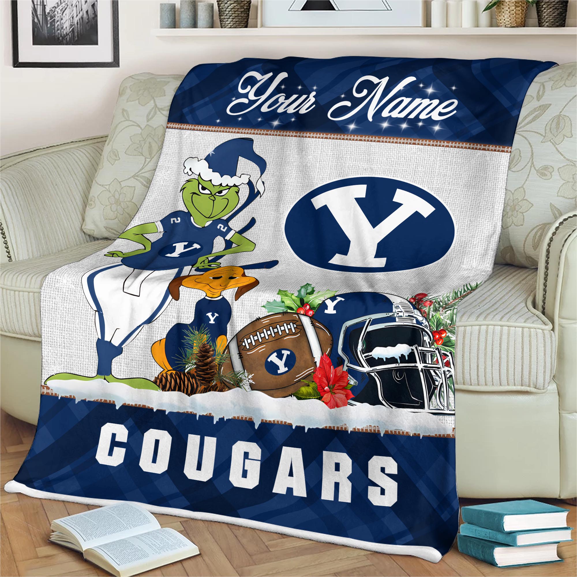 Sportswearmerch BYU Cougars NCAA x Grinch Christmas Fleece Blanket For Fan