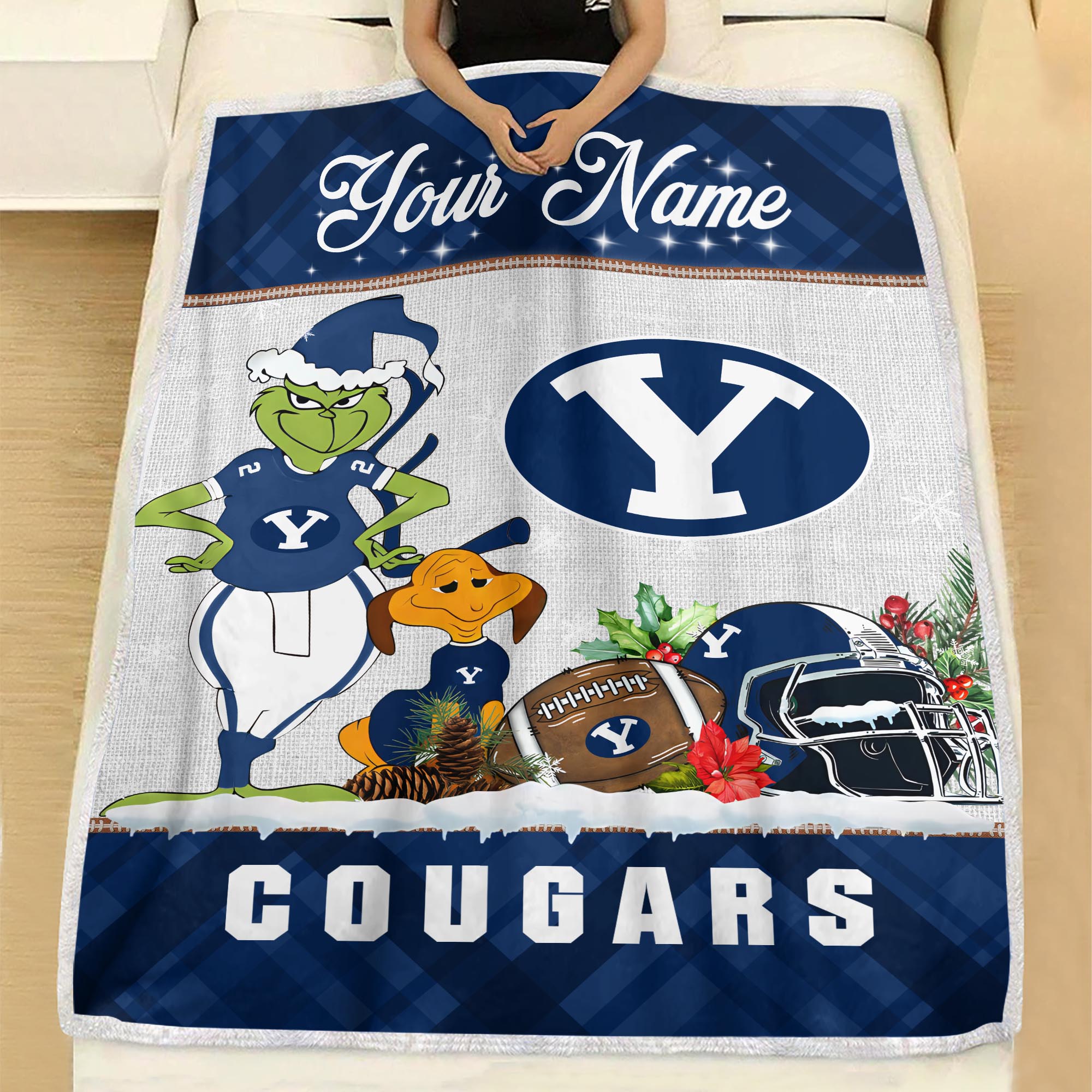 Sportswearmerch BYU Cougars NCAA x Grinch Christmas Fleece Blanket For Fan