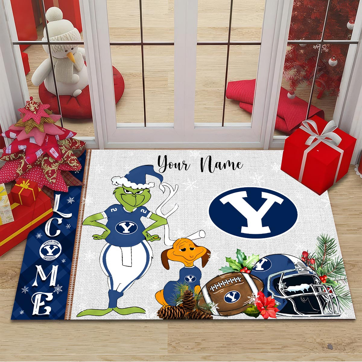 Sportswearmerch BYU Cougars NCAA x Grinch Christmas Welcome Football Doormat For Fan
