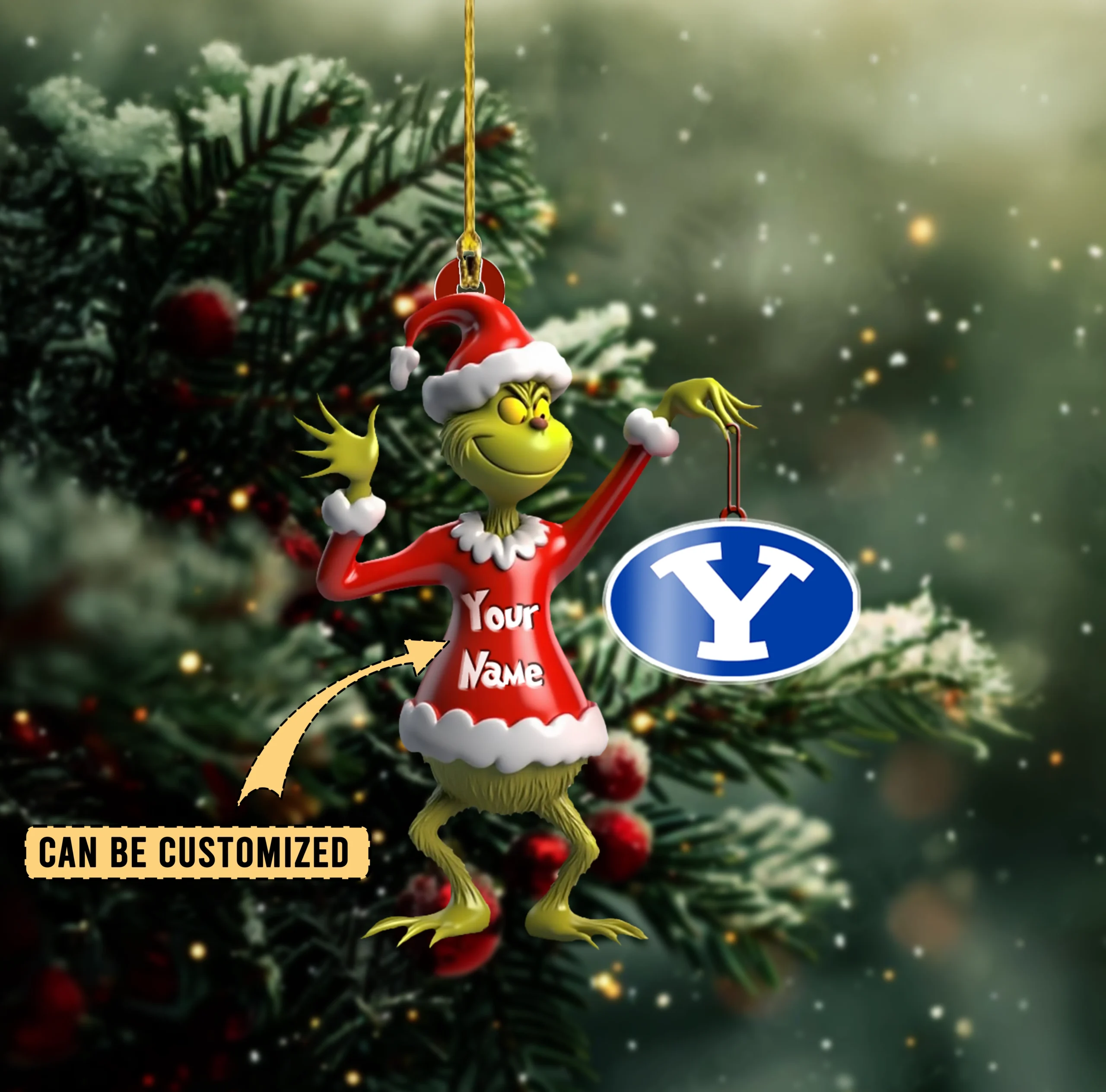 Sportswearmerch BYU Cougars NCAA x The Grinch Acrylic Ornament Gift For Fans