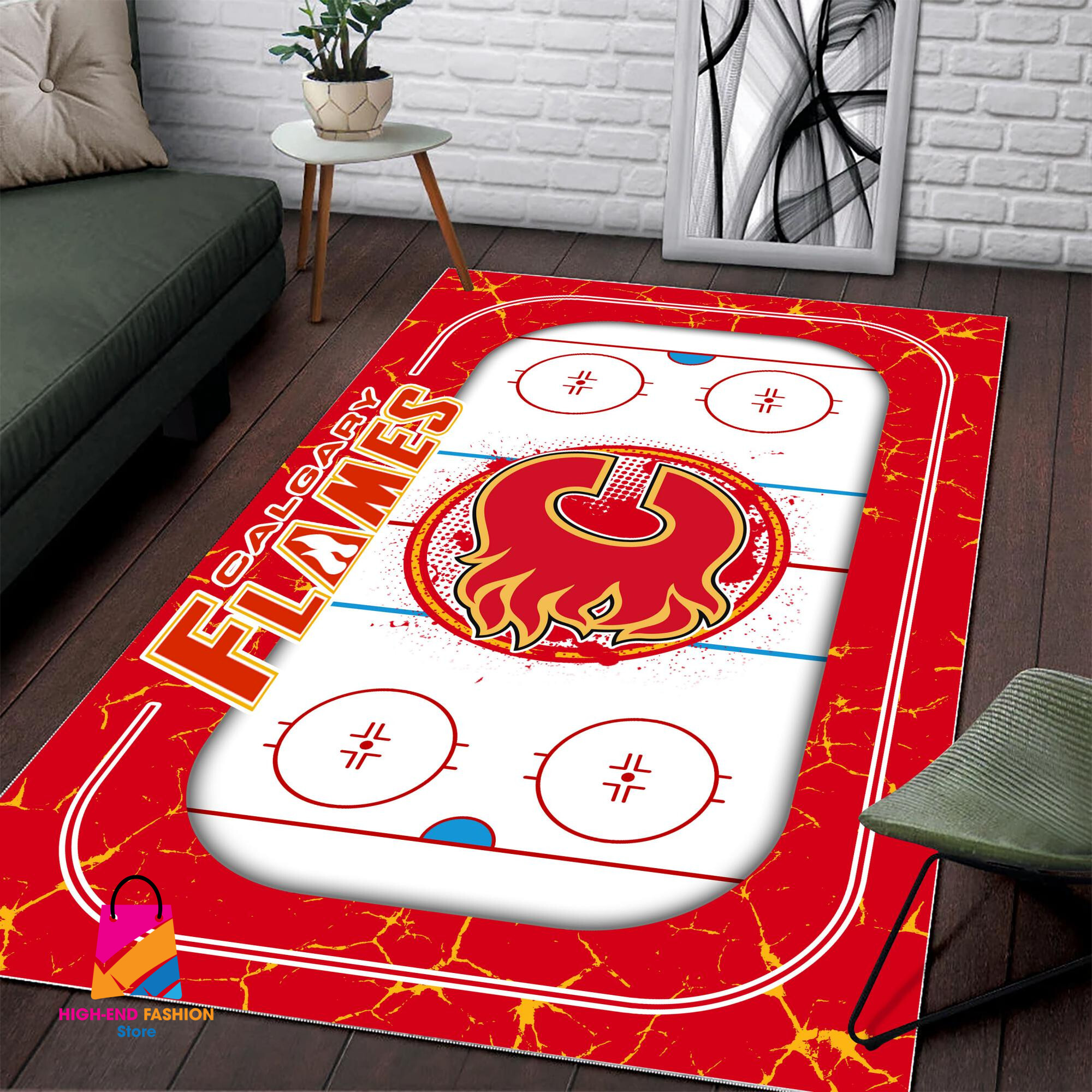 Sportswearmerch Calgary Flames NHL Area Rug For Fan