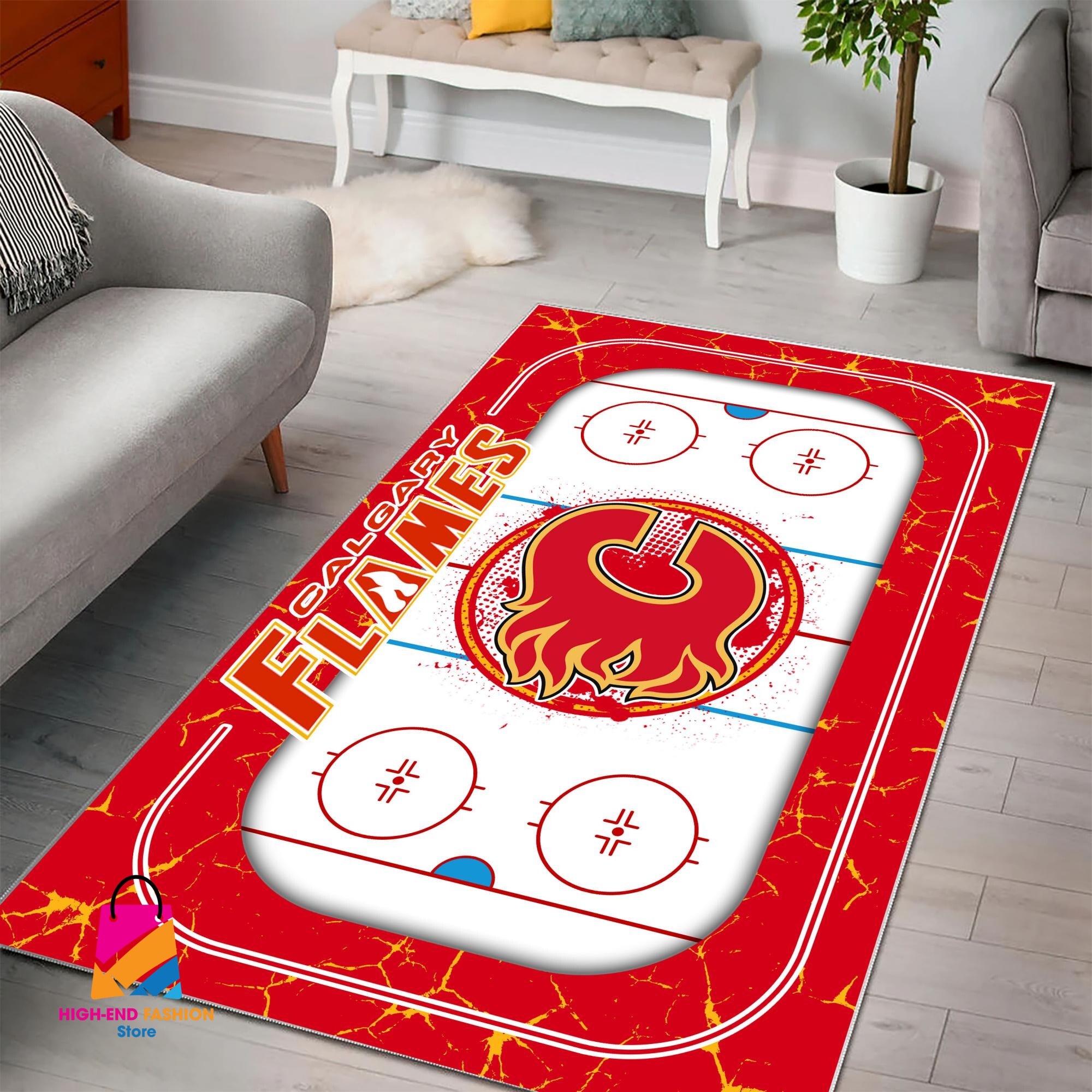 Sportswearmerch Calgary Flames NHL Area Rug For Fan