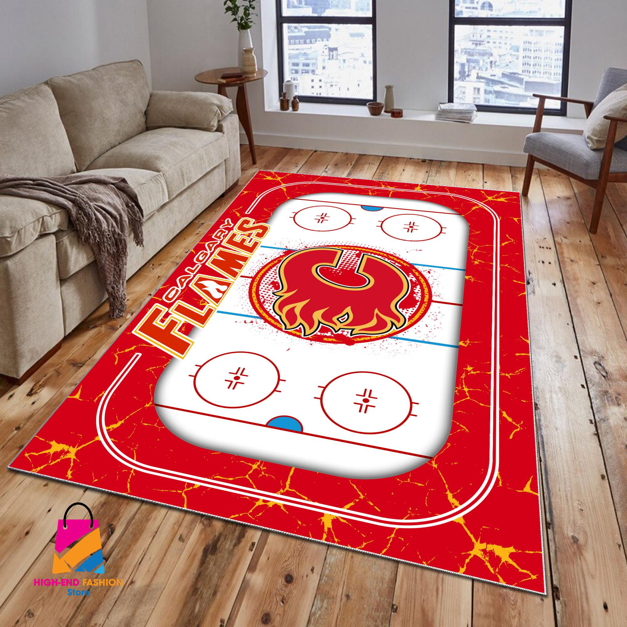 Sportswearmerch Calgary Flames NHL Area Rug For Fan