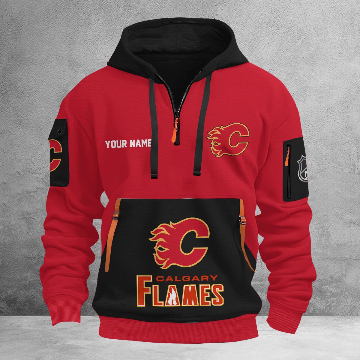 Sportswearmerch Calgary Flames NHL Half Zip Hoodie Personalized For Fan