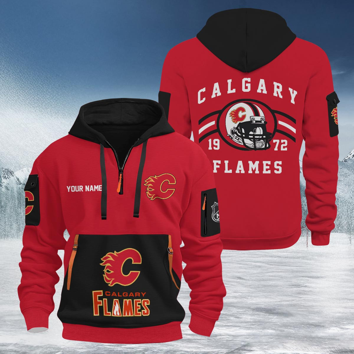 Sportswearmerch Calgary Flames NHL Half Zip Hoodie Personalized For Fan