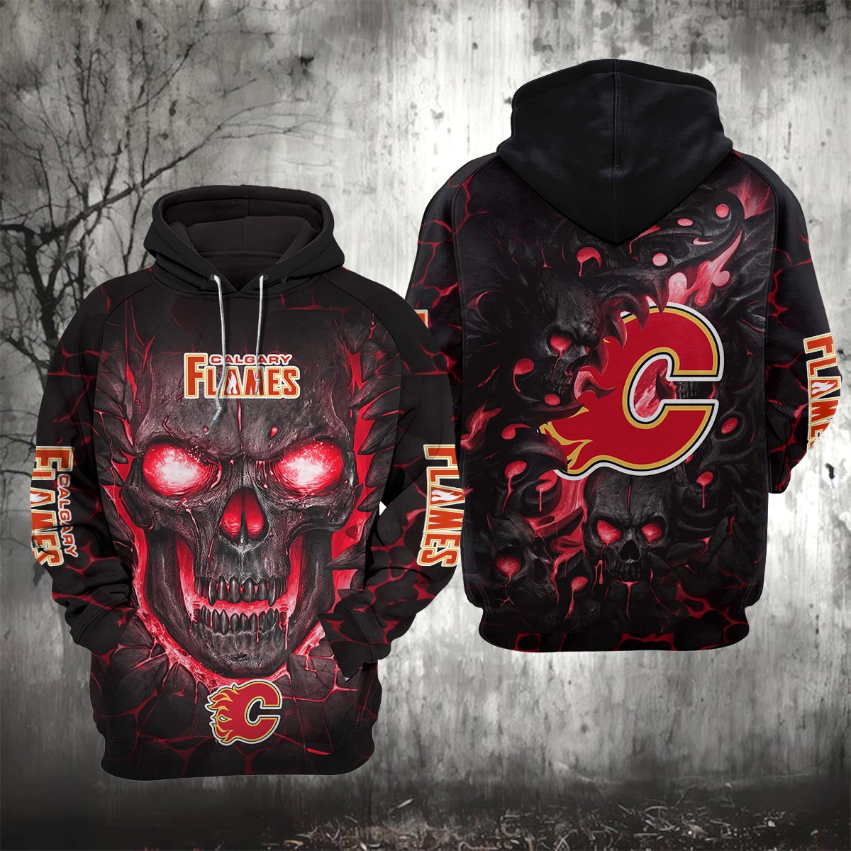 Sportswearmerch Calgary Flames NHL Lava Skull Hoodie For Fan