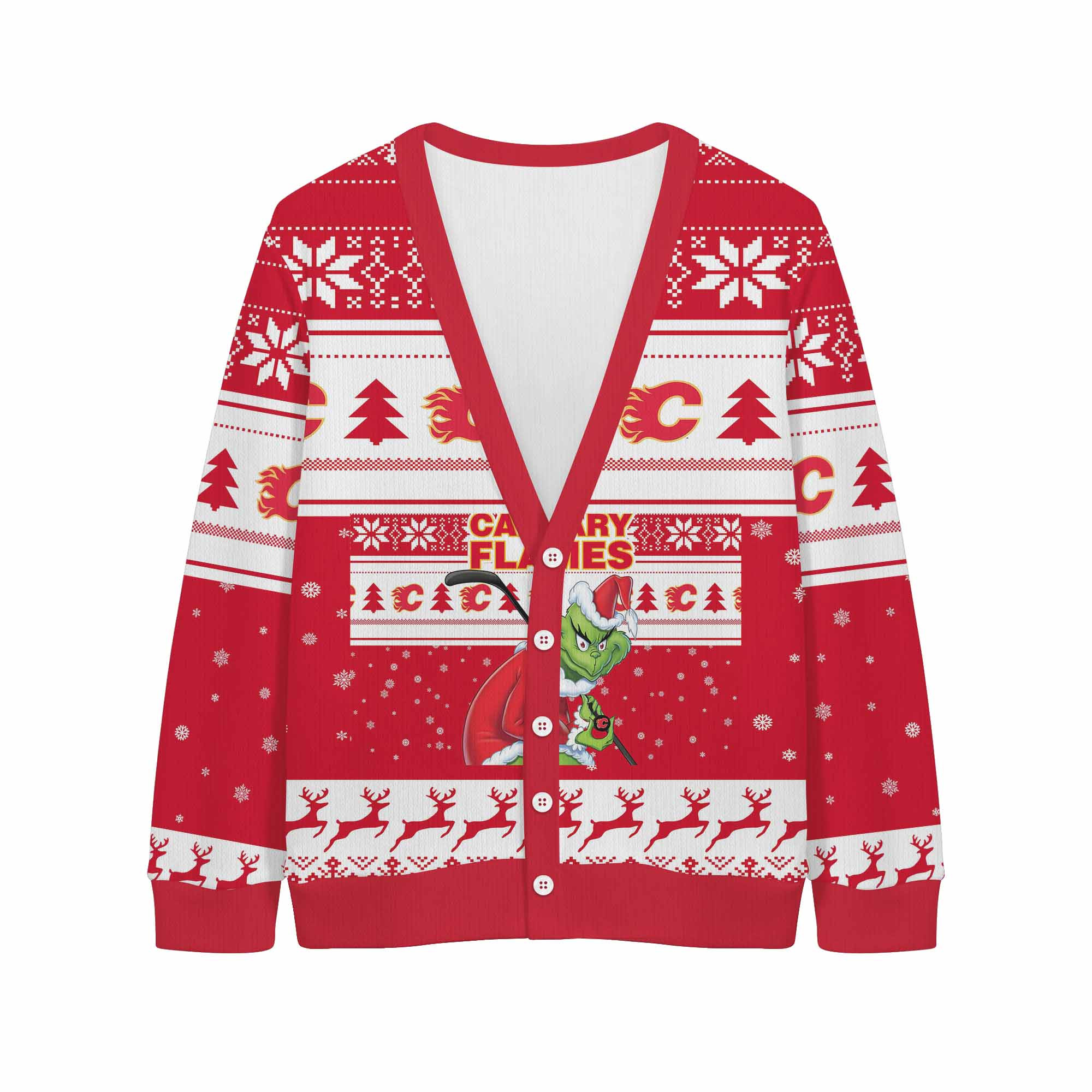 Sportswearmerch Calgary Flames NHL x Grinch Christmas Cardigan For Fan