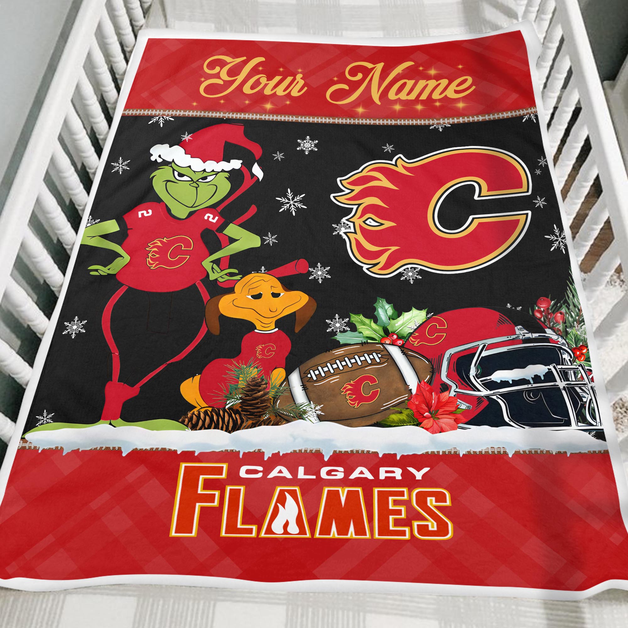 Sportswearmerch Calgary Flames NHL x Grinch Christmas Fleece Blanket For Fan