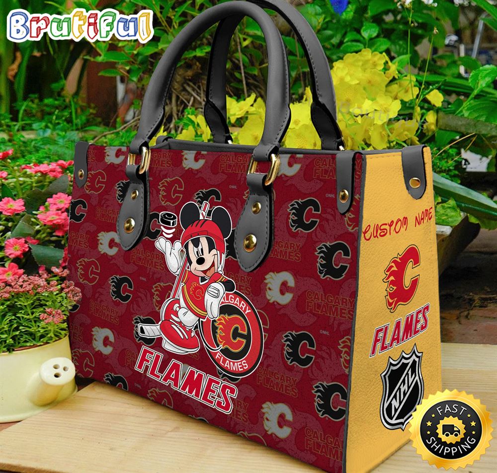 Sportswearmerch Calgary Flames NHL x Mickey Leather Handbag For Fan