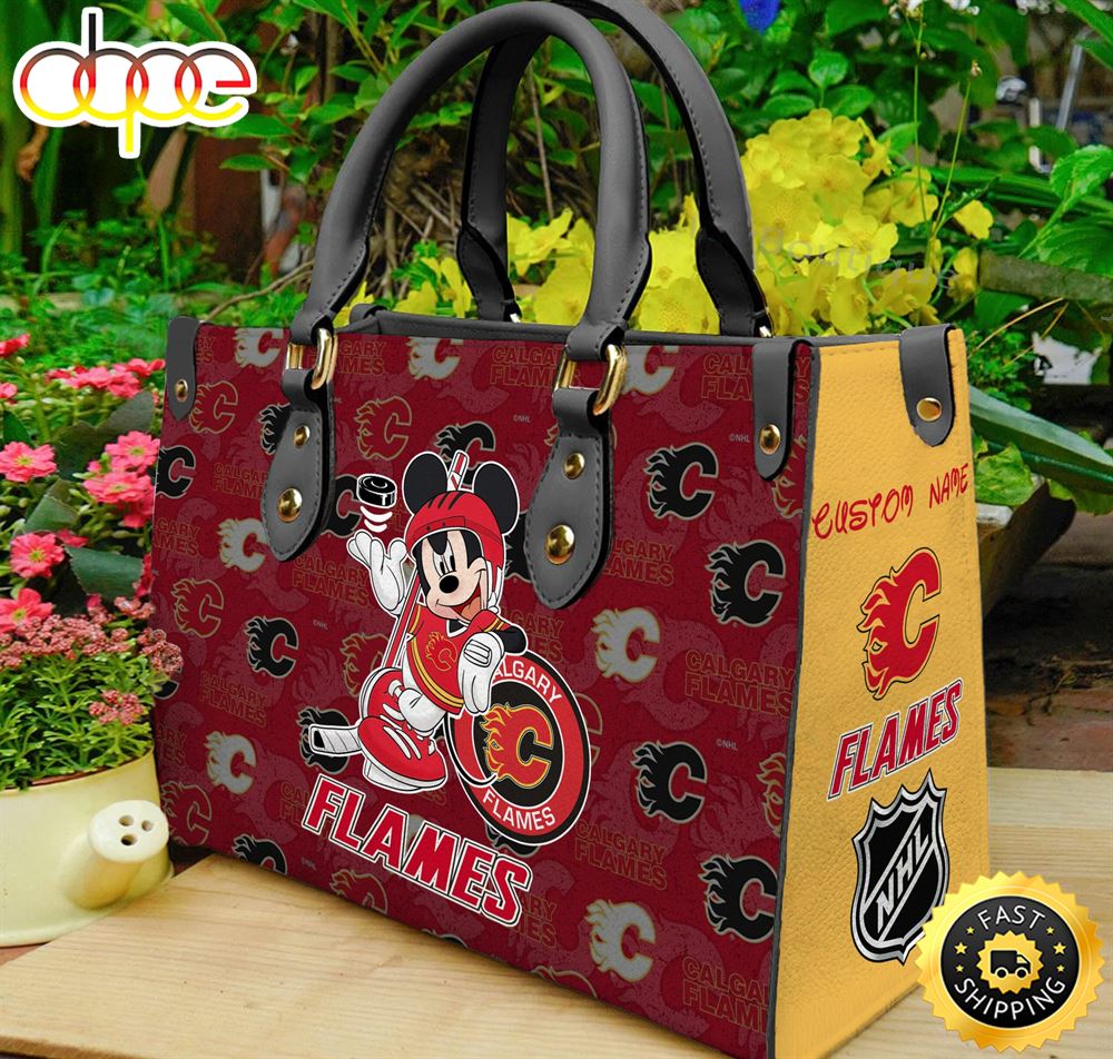 Sportswearmerch Calgary Flames NHL x Mickey Women Leather Hand Bag For Fan