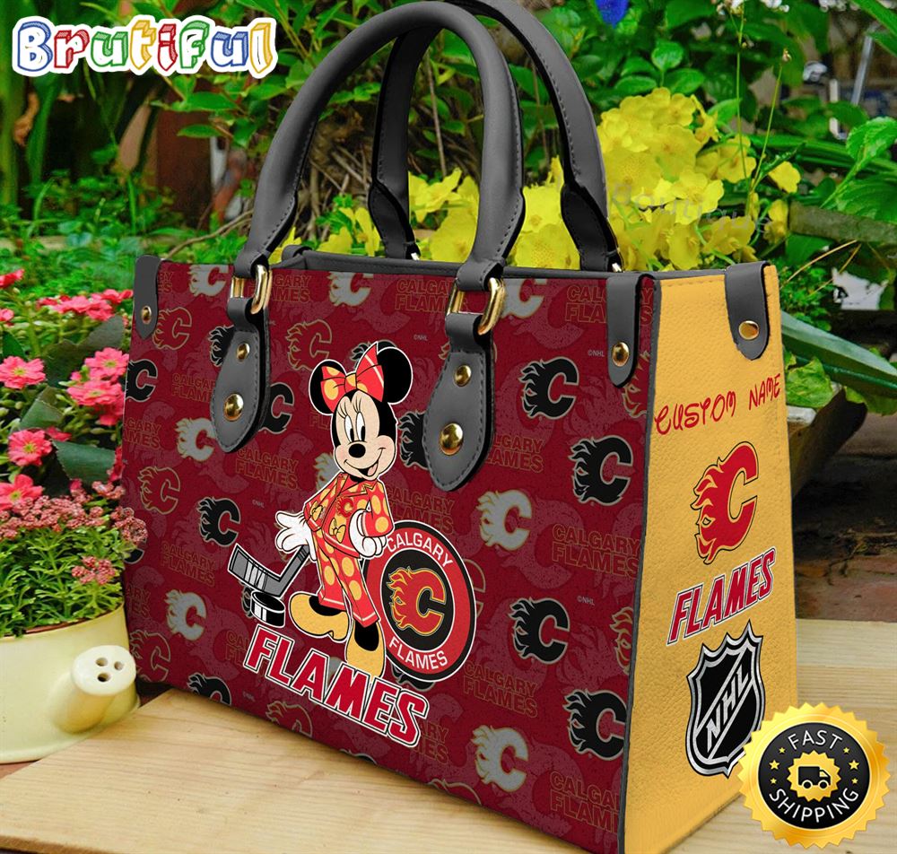 Sportswearmerch Calgary Flames NHL x Minnie Leather Handbag For Fan