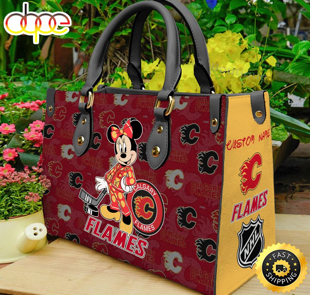 Sportswearmerch Calgary Flames NHL x Minnie Women Leather Hand Bag For Fan