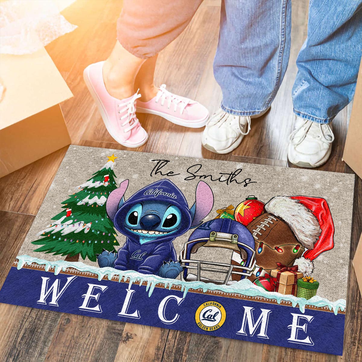 Sportswearmerch California Golden Bears NCAA x Cute Stitch Christmas Doormat For Fan