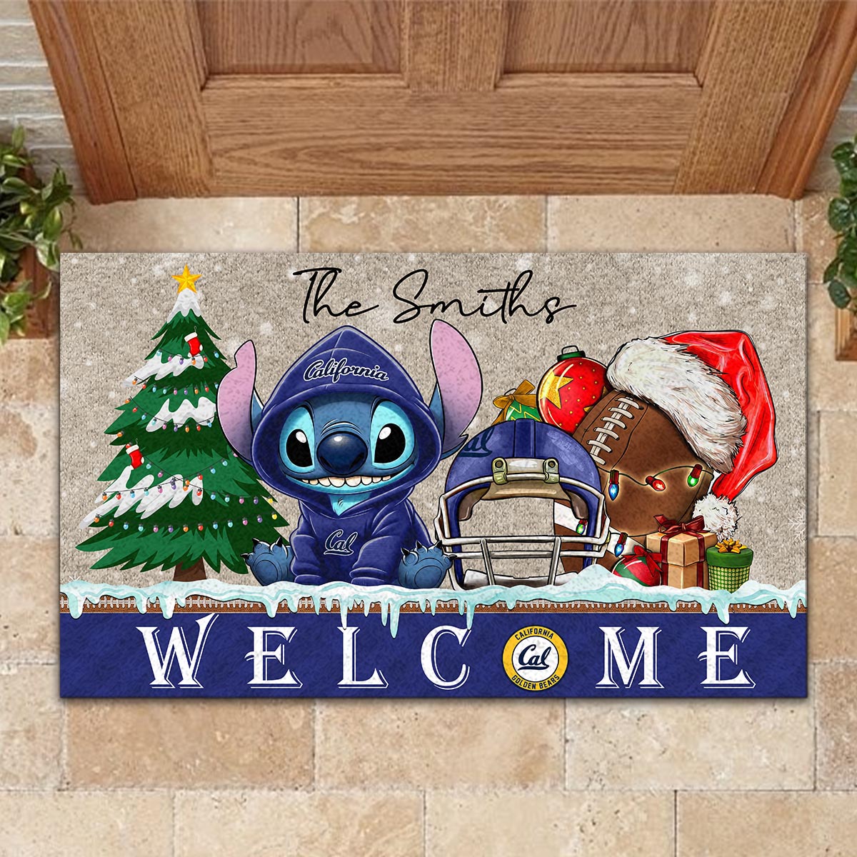 Sportswearmerch California Golden Bears NCAA x Cute Stitch Christmas Doormat For Fan