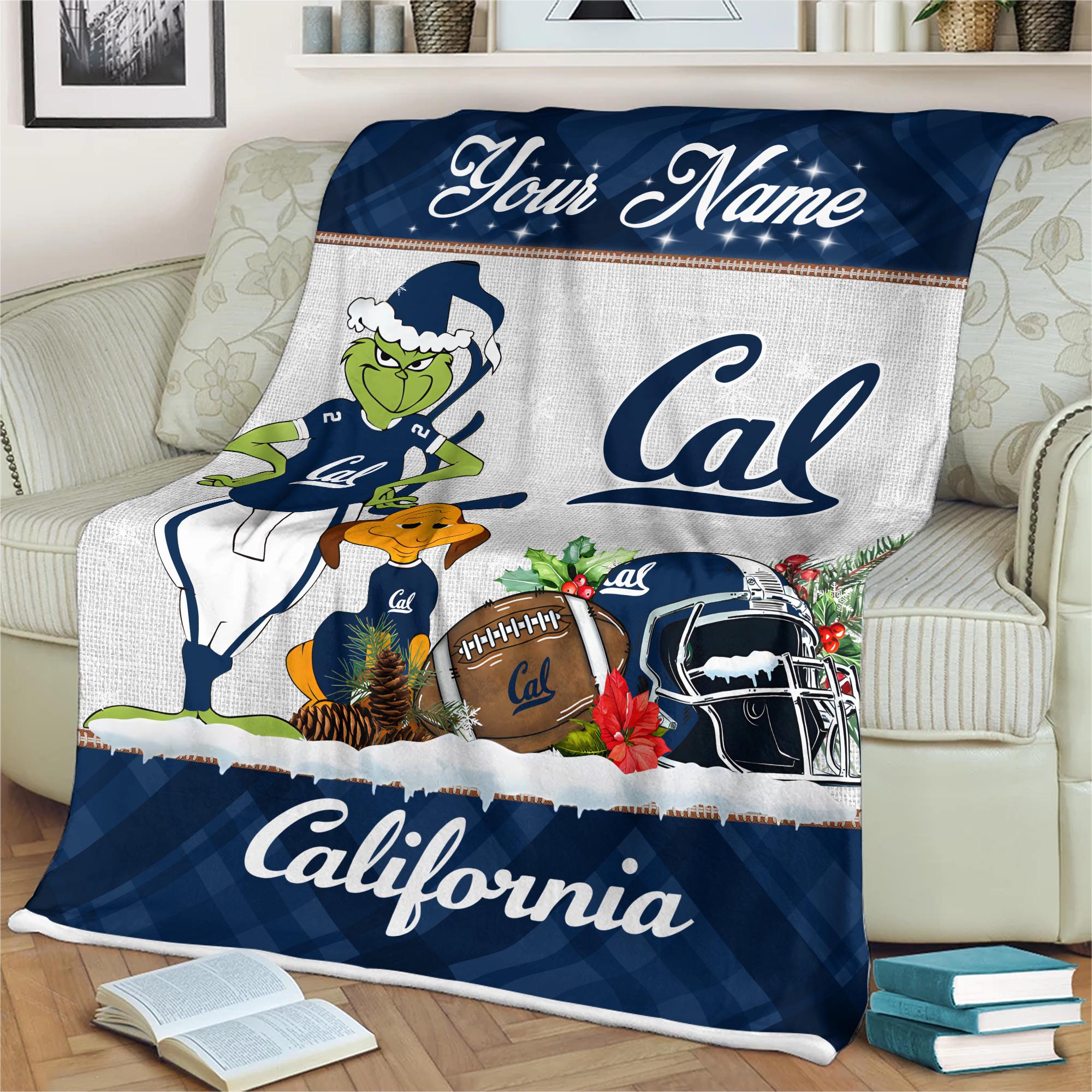 Sportswearmerch California Golden Bears NCAA x Grinch Christmas Fleece Blanket For Fan