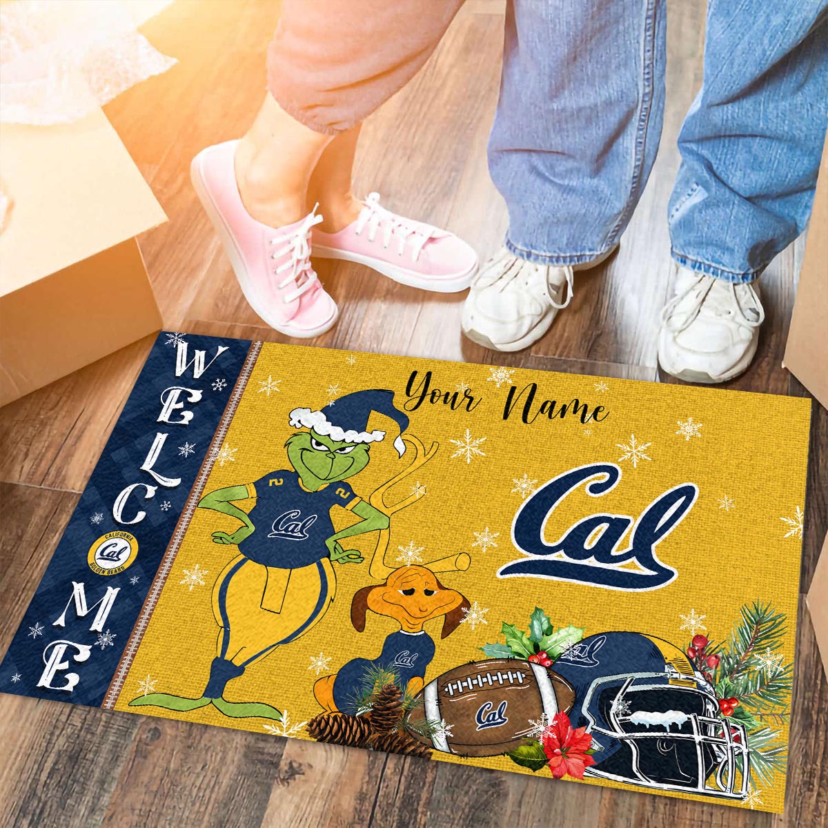 Sportswearmerch California Golden Bears NCAA x Grinch Christmas Welcome Football Doormat For Fan