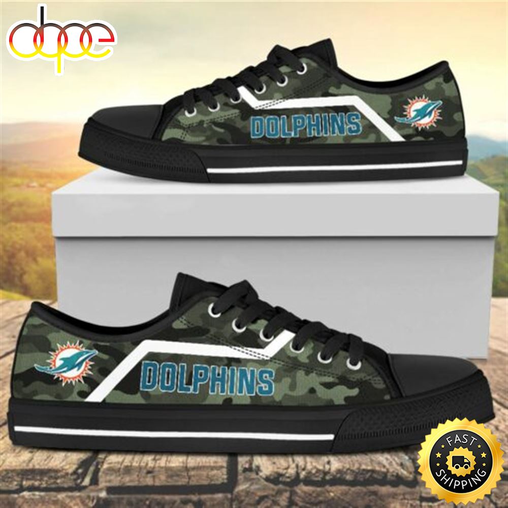 Sportswearmerch Camouflage Miami Dolphins NFL Canvas Low Top Canvas Sneakers Shoes For Men And Women