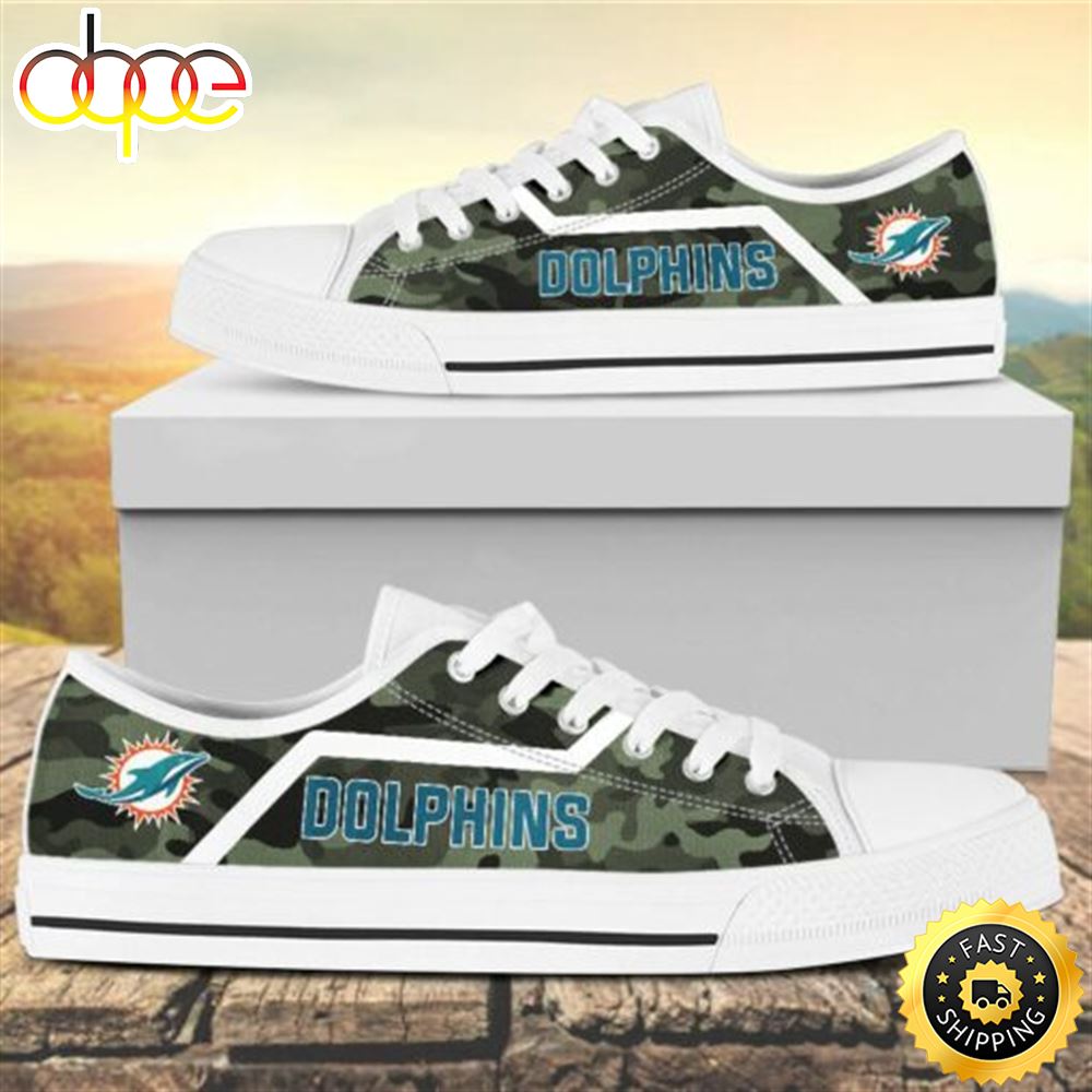 Sportswearmerch Camouflage Miami Dolphins NFL Canvas Low Top Canvas Sneakers Shoes For Men And Women