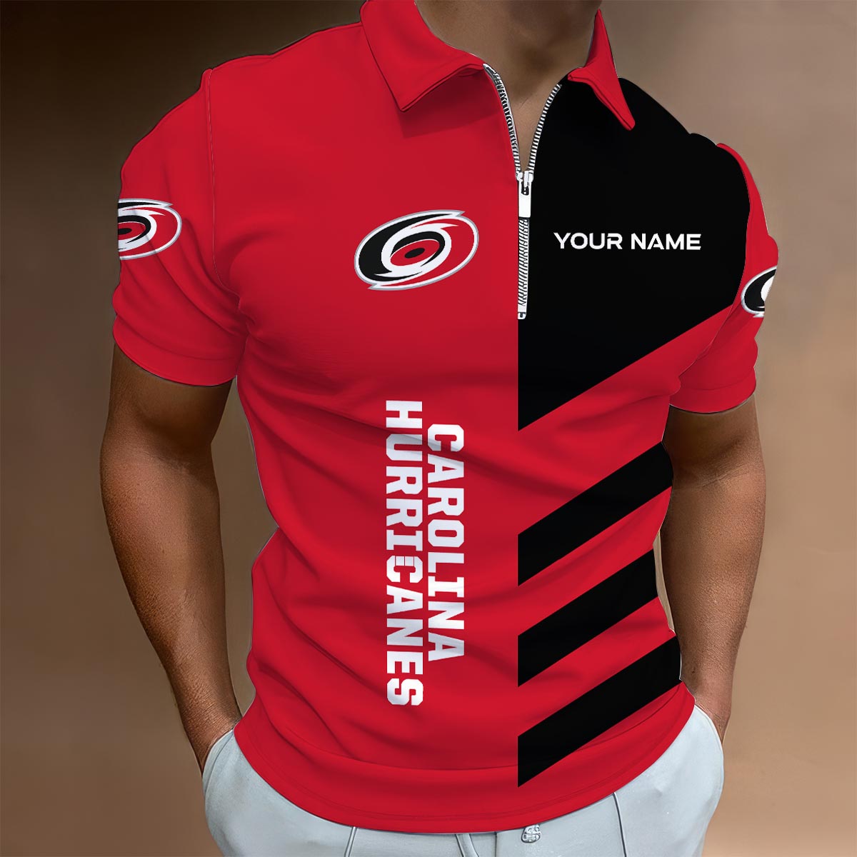 Sportswearmerch Carolina Hurricanes NHL Lapel Zip Polo Shirt For Fan