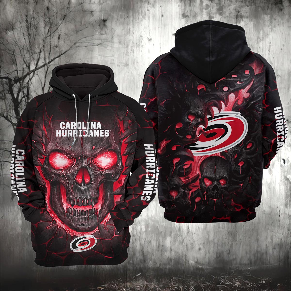 Sportswearmerch Carolina Hurricanes NHL Lava Skull Hoodie For Fan