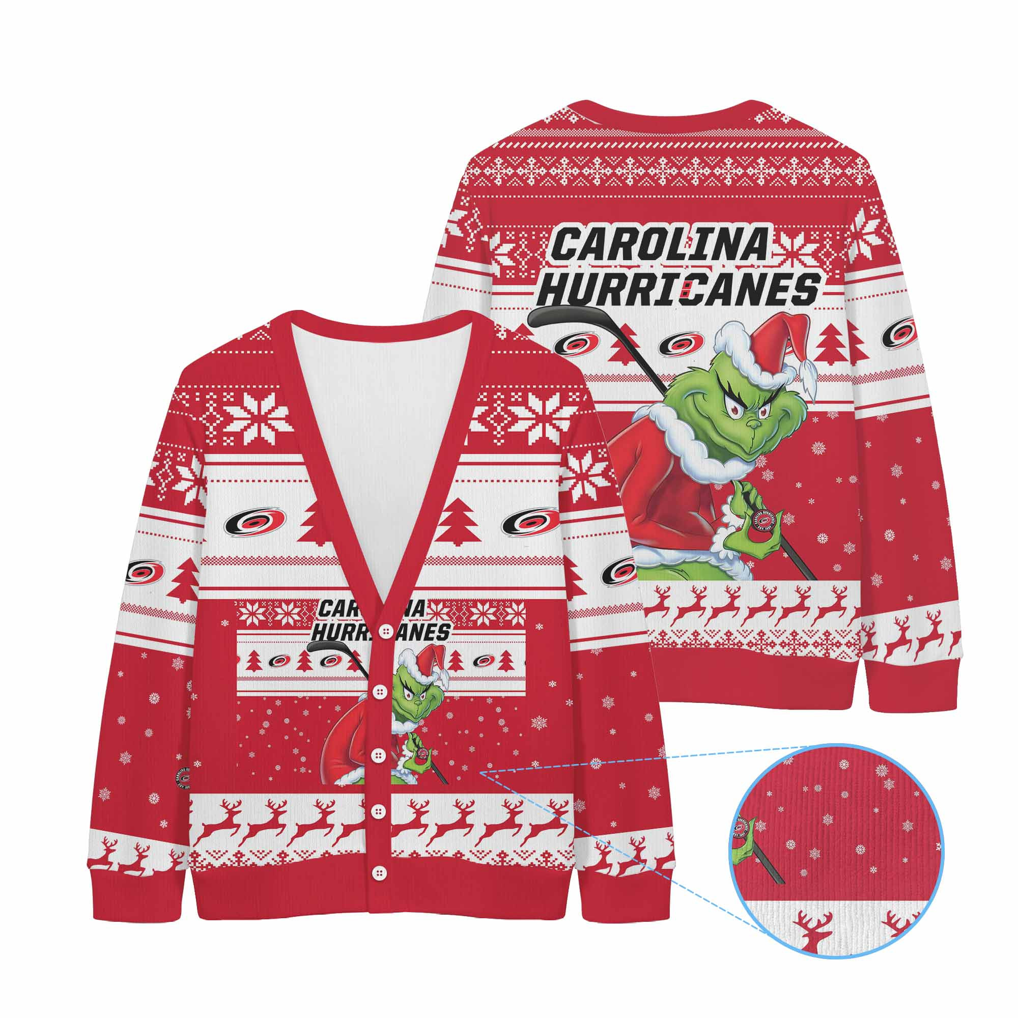 Sportswearmerch Carolina Hurricanes NHL x Grinch Christmas Cardigan For Fan
