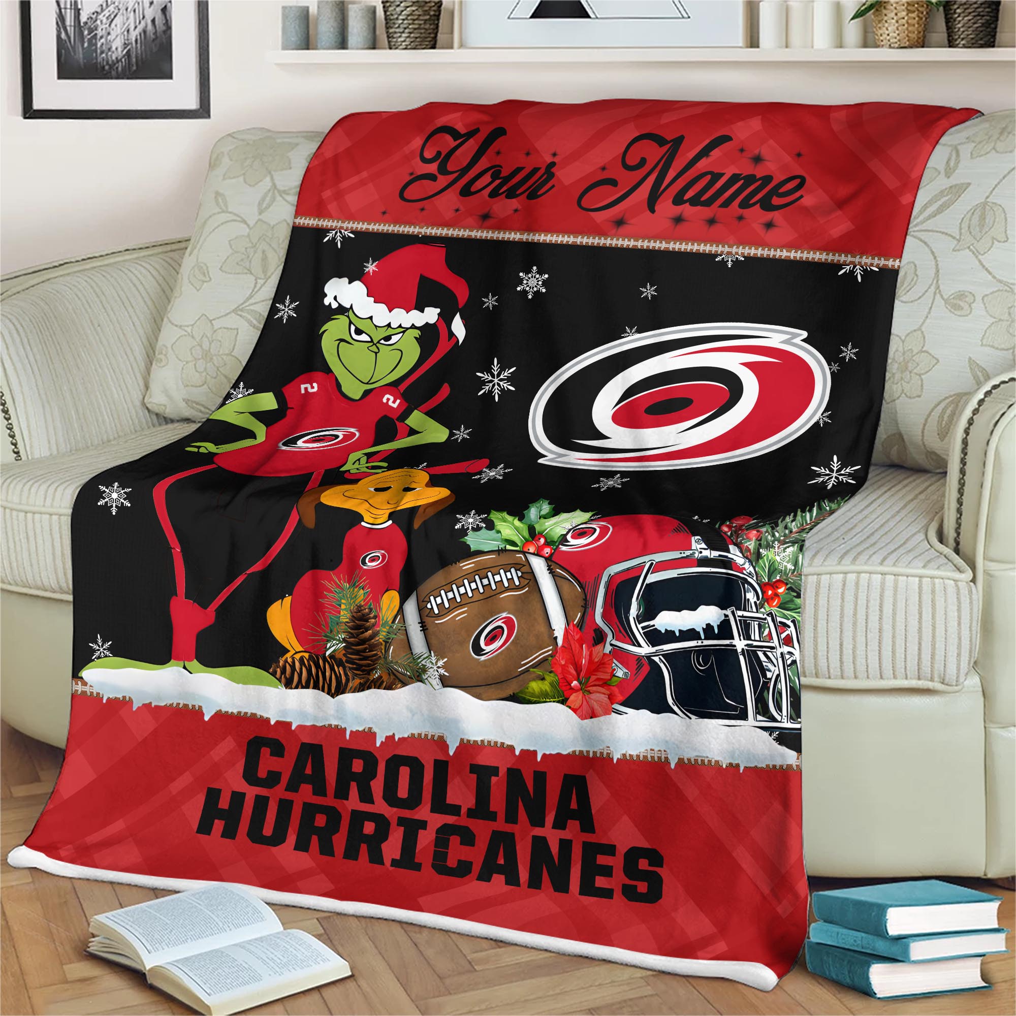 Sportswearmerch Carolina Hurricanes NHL x Grinch Christmas Fleece Blanket For Fan