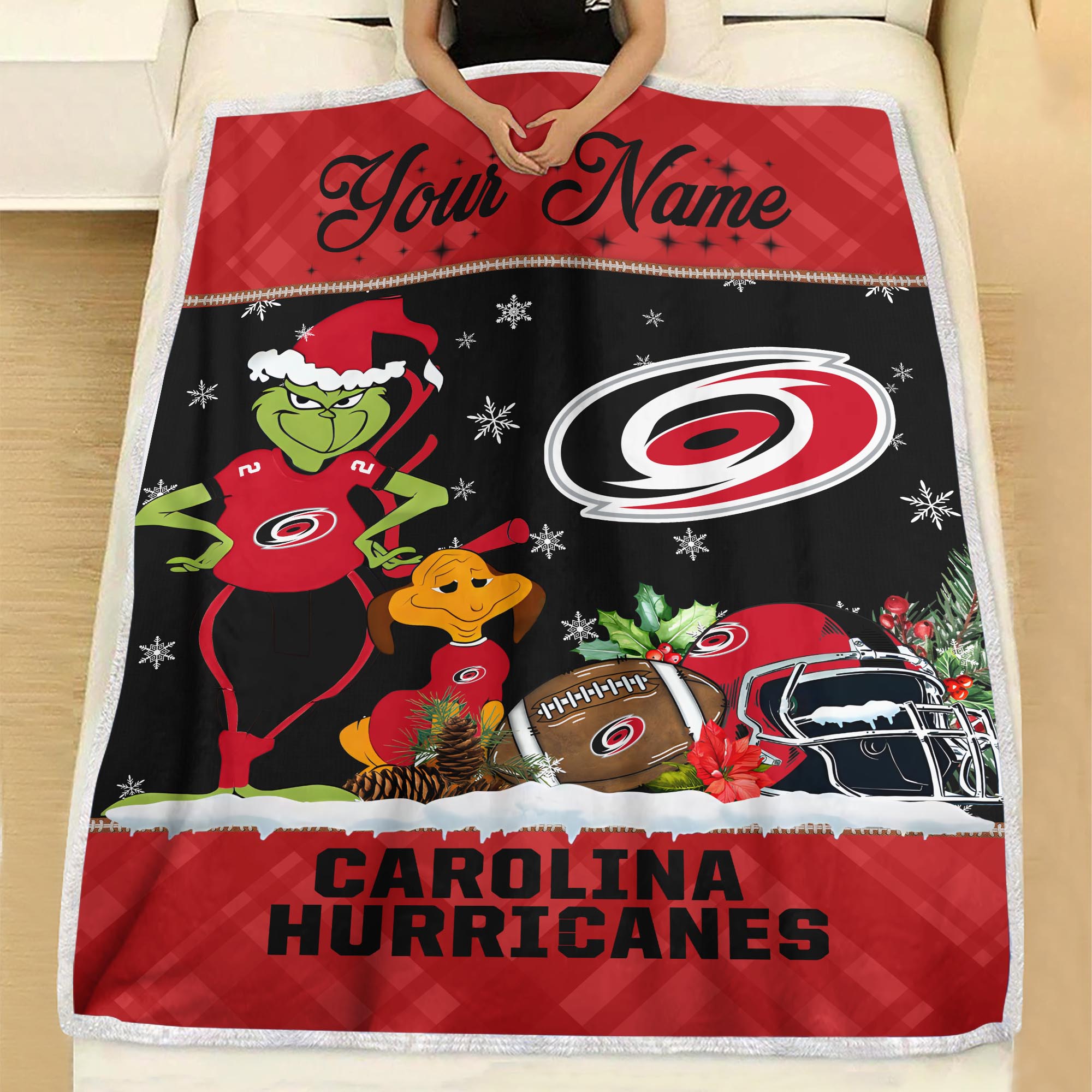 Sportswearmerch Carolina Hurricanes NHL x Grinch Christmas Fleece Blanket For Fan