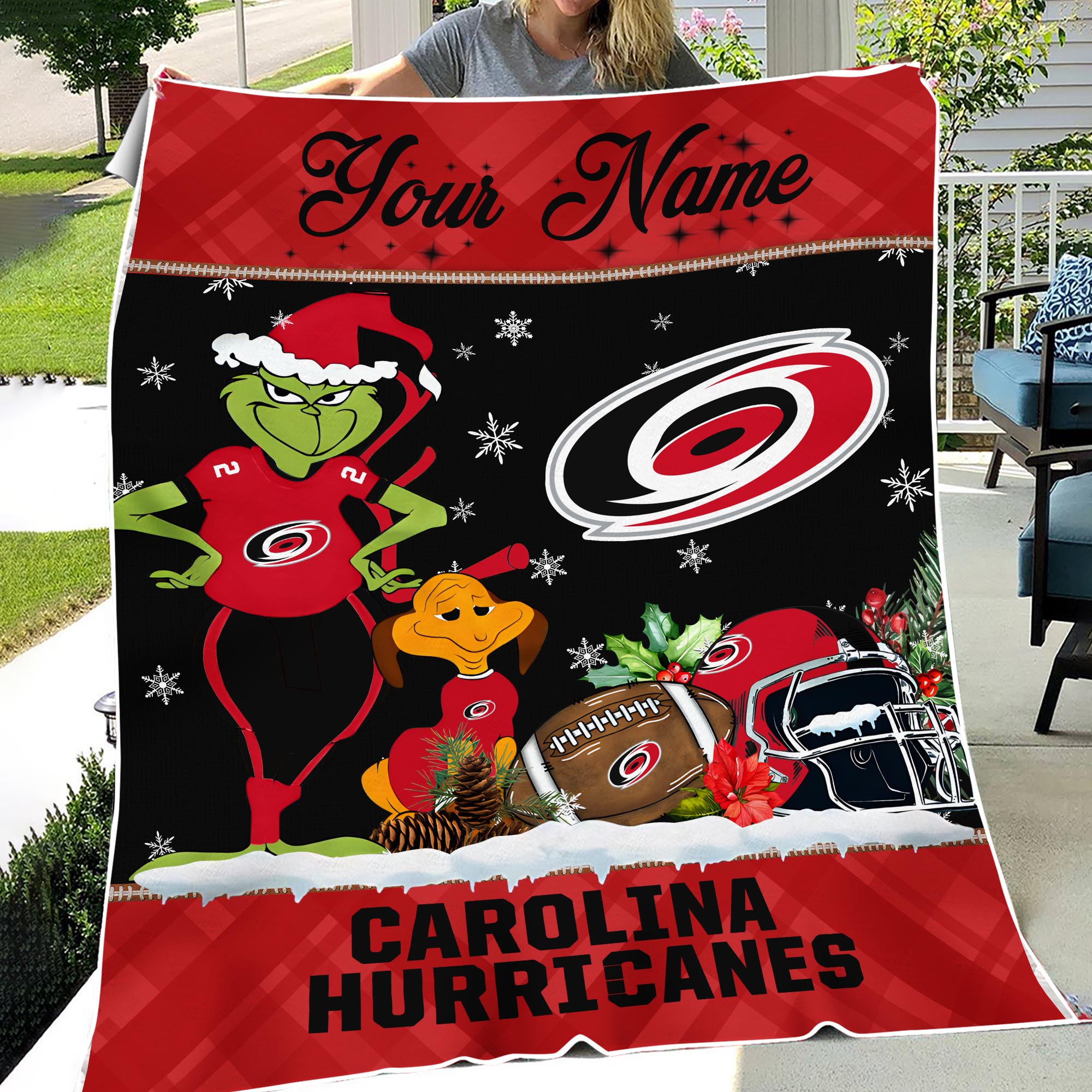 Sportswearmerch Carolina Hurricanes NHL x Grinch Christmas Fleece Blanket For Fan