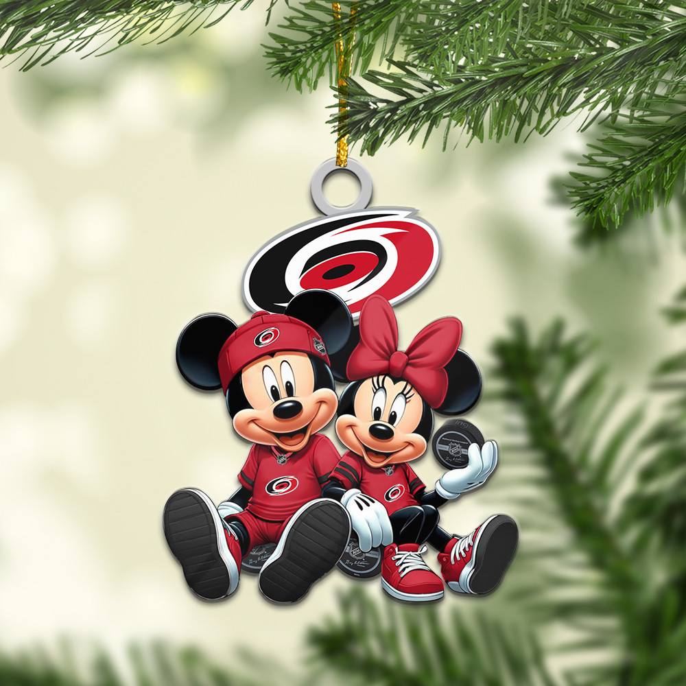 Sportswearmerch Carolina Hurricanes NHL x Mickey and Minnie Mouse Personalized Acrylic Ornament For Fans