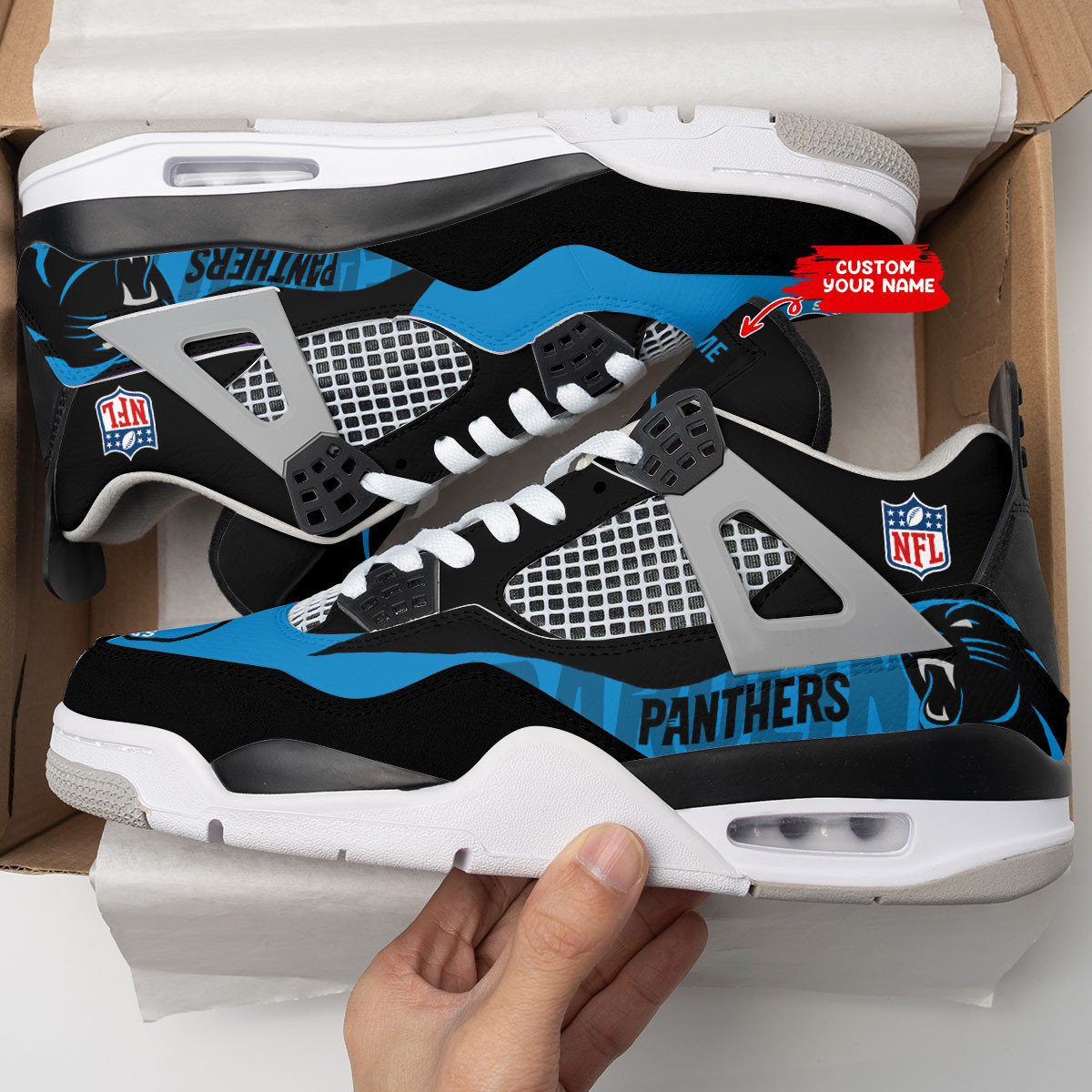 Sportswearmerch Carolina Panthers NFL Air Jordan 4 Sneaker AJ4 Sneakers Shoes For Men And Women