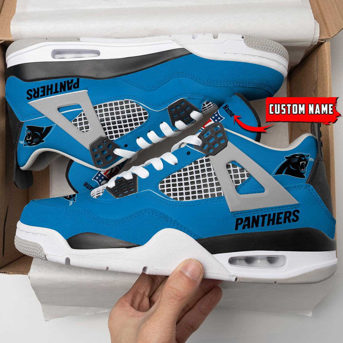 Sportswearmerch Carolina Panthers NFL Air Jordan 4 Sneaker AJ4 Sneakers Shoes For Men And Women