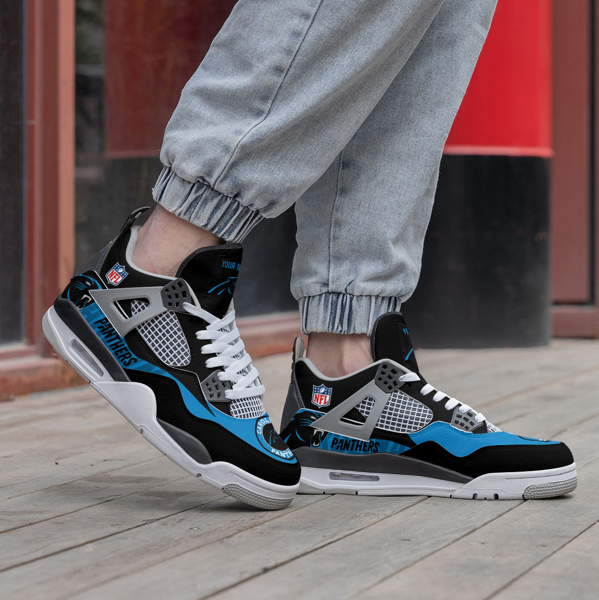 Sportswearmerch Carolina Panthers NFL Air Jordan 4 Sneaker AJ4 Sneakers Shoes For Men And Women