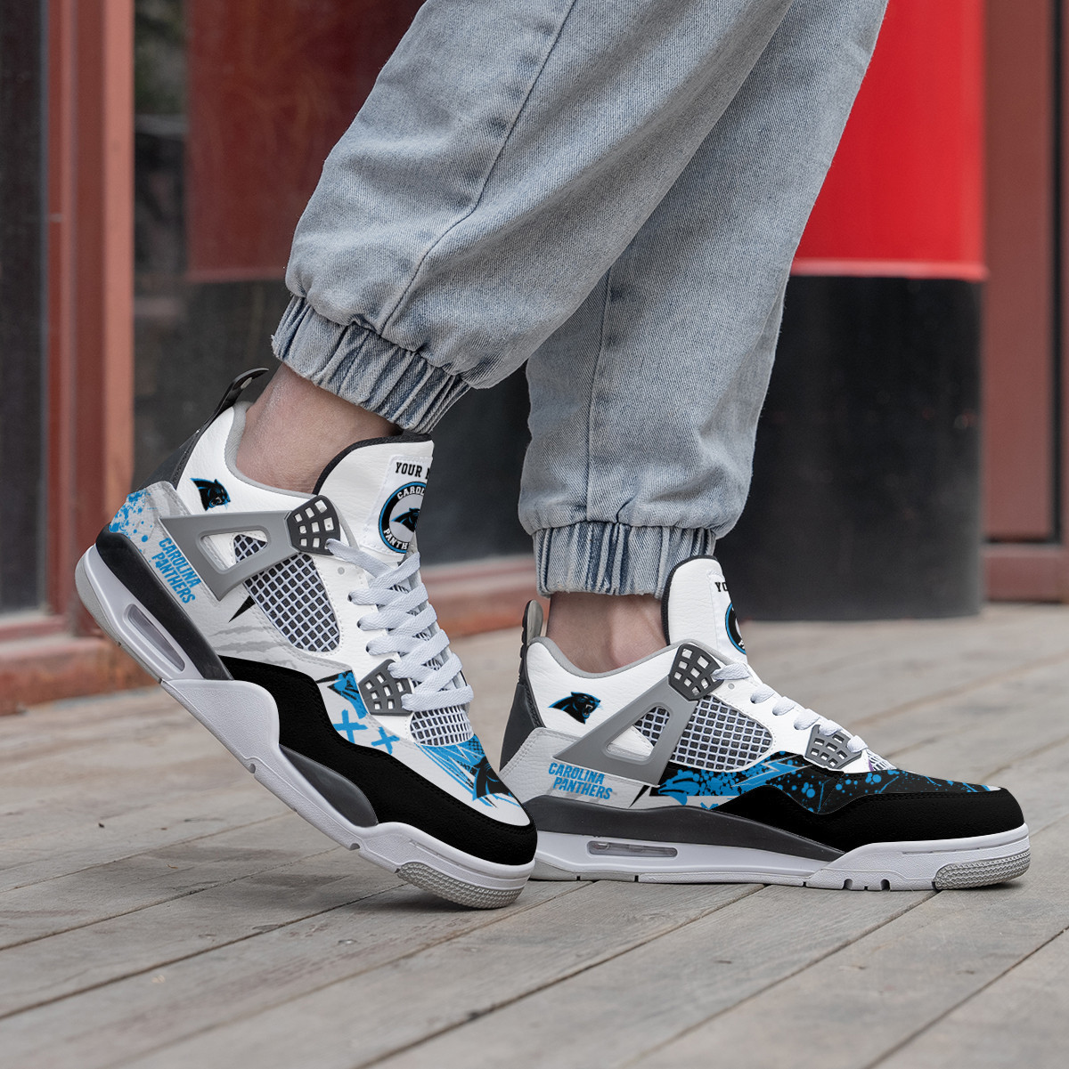 Sportswearmerch Carolina Panthers NFL Air Jordan 4 Sneaker AJ4 Sneakers Shoes For Men And Women